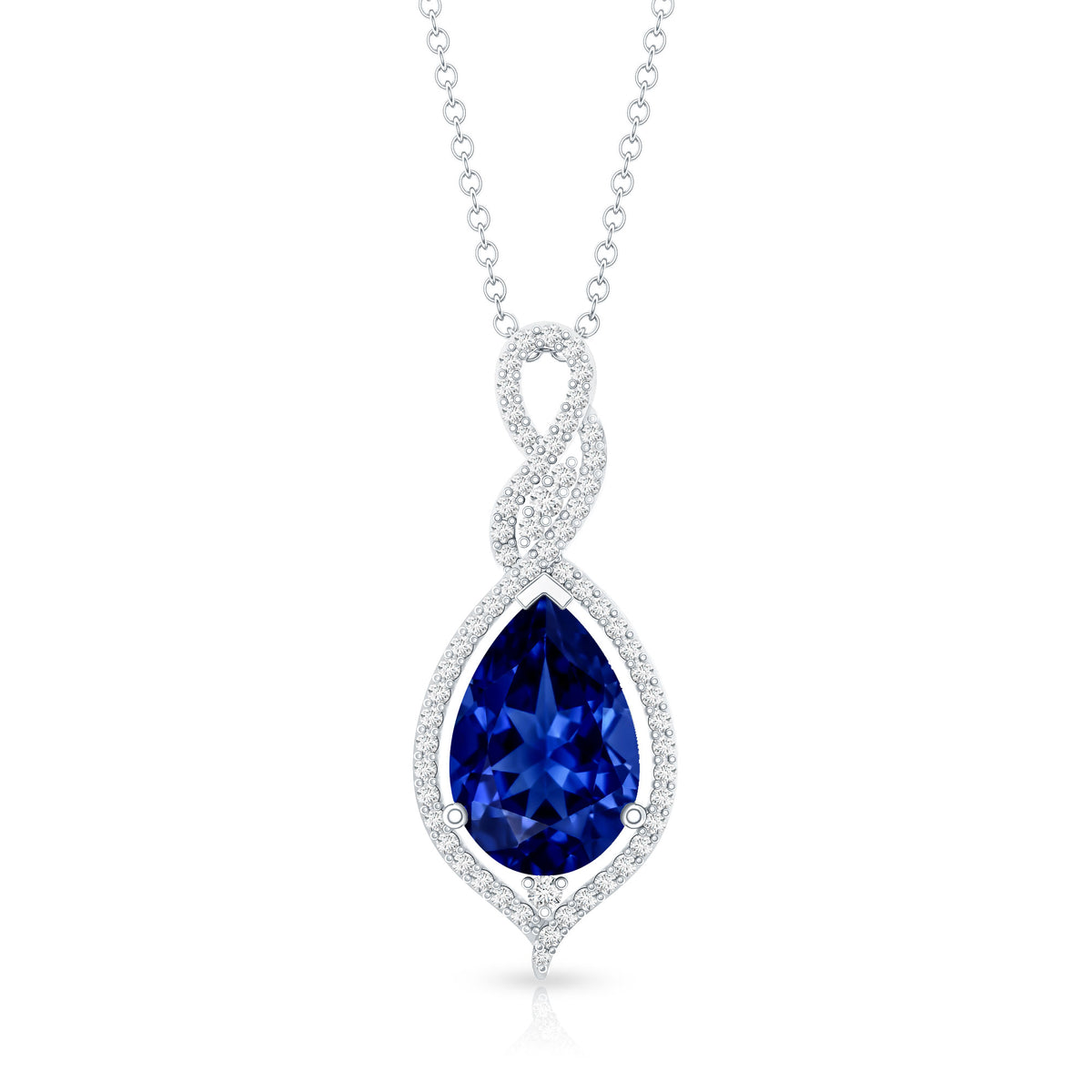 Certified 4 Carat Lab Created Blue Sapphire and Diamond Teardrop Pendant AAAA - Rosec Jewels