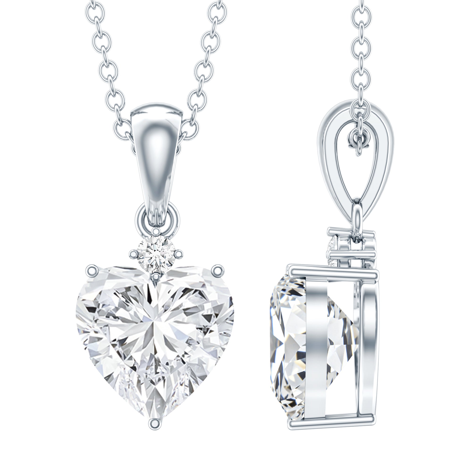 Certified Cubic Zirconia Heart Locket with Silver Chain AAAAA 92.5 Sterling Silver - Rosec Jewels