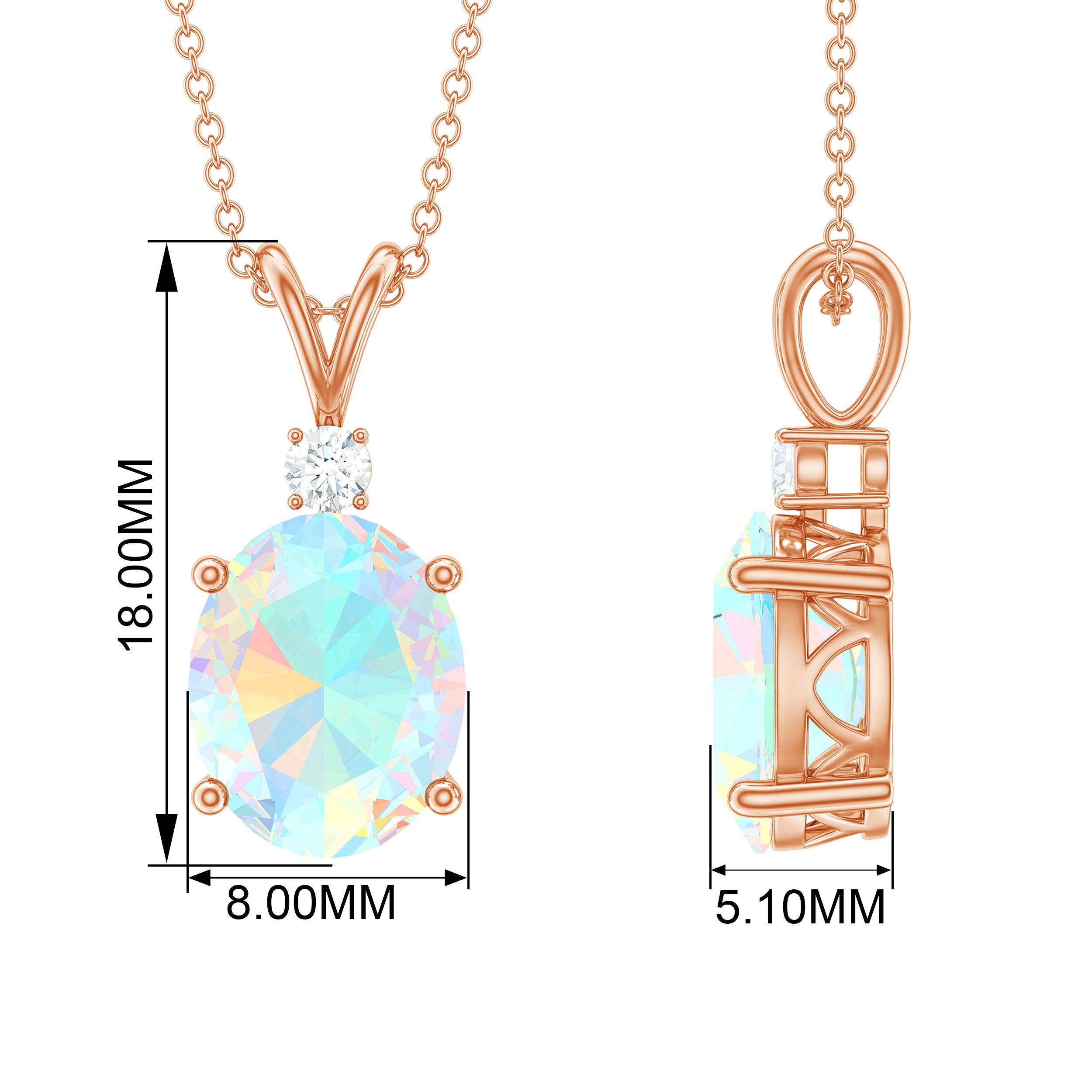 Genuine 1.3 Carat Opalescent Pendant Necklace with Diamond AAA - Rosec Jewels