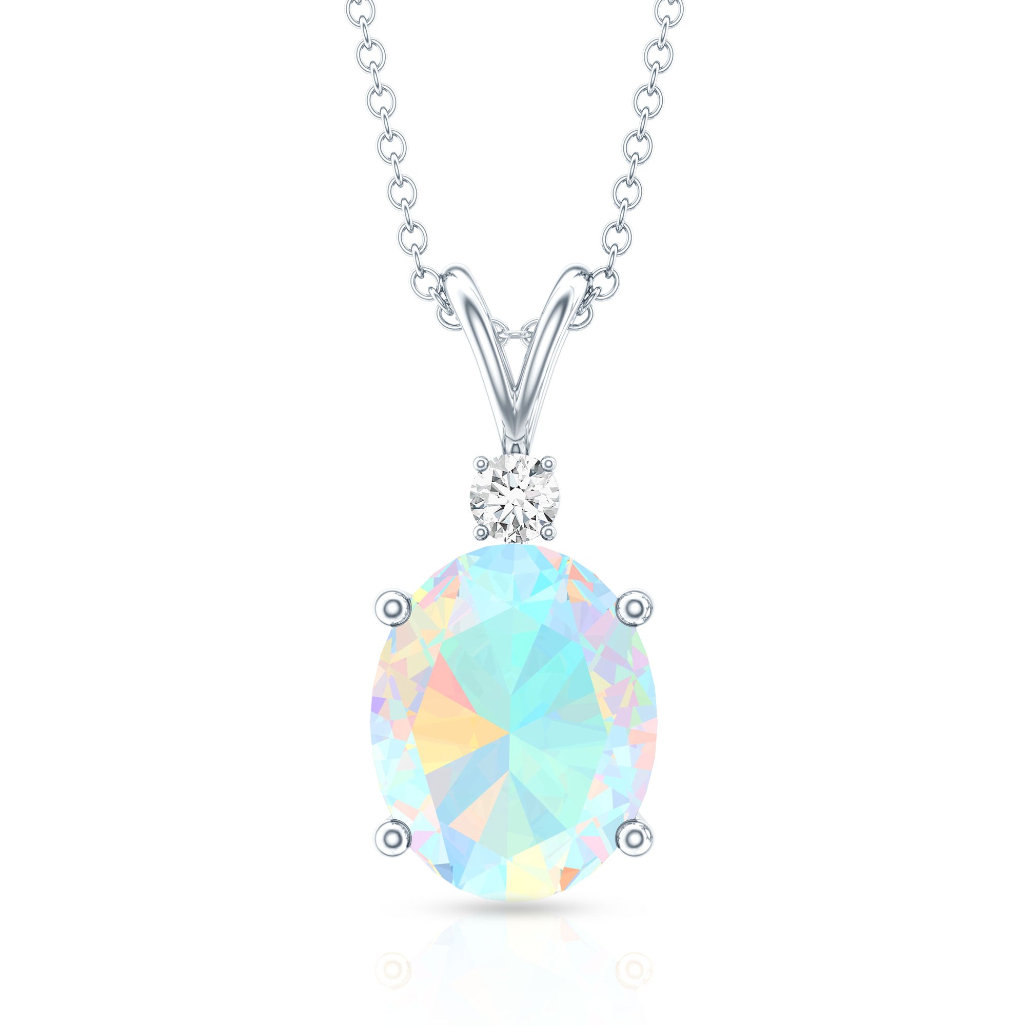 Genuine 1.3 Carat Opalescent Pendant Necklace with Diamond AAA - Rosec Jewels