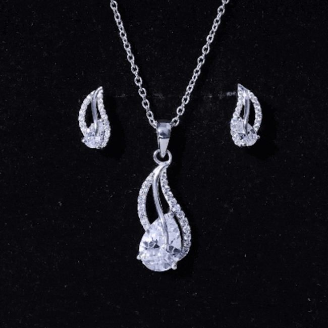 3 Carat Pear Cubic Zirconia Bridal Necklace and Earrings Set in Silver AAAAA 92.5 Sterling Silver - Rosec Jewels