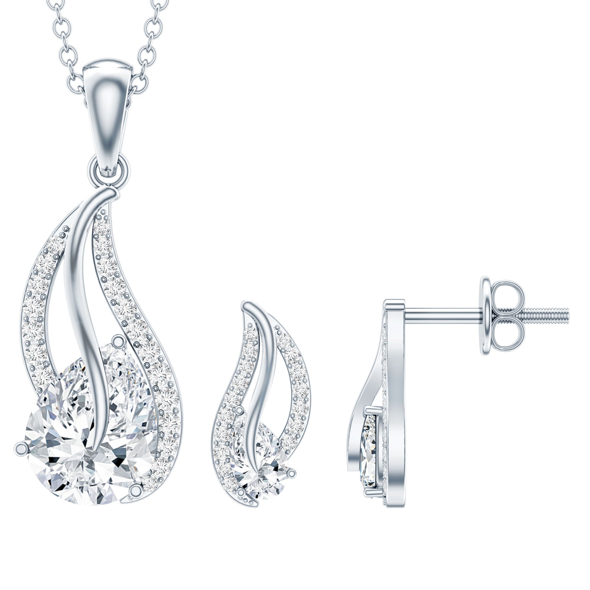 3 Carat Pear Cubic Zirconia Bridal Necklace and Earrings Set in Silver AAAAA 92.5 Sterling Silver - Rosec Jewels