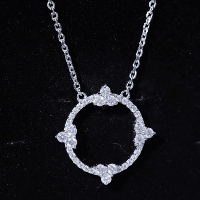 Certified Moissanite Eternity Promise Necklace in 14K Gold Plated Silver D-VS1 92.5 Sterling Silver - Rosec Jewels
