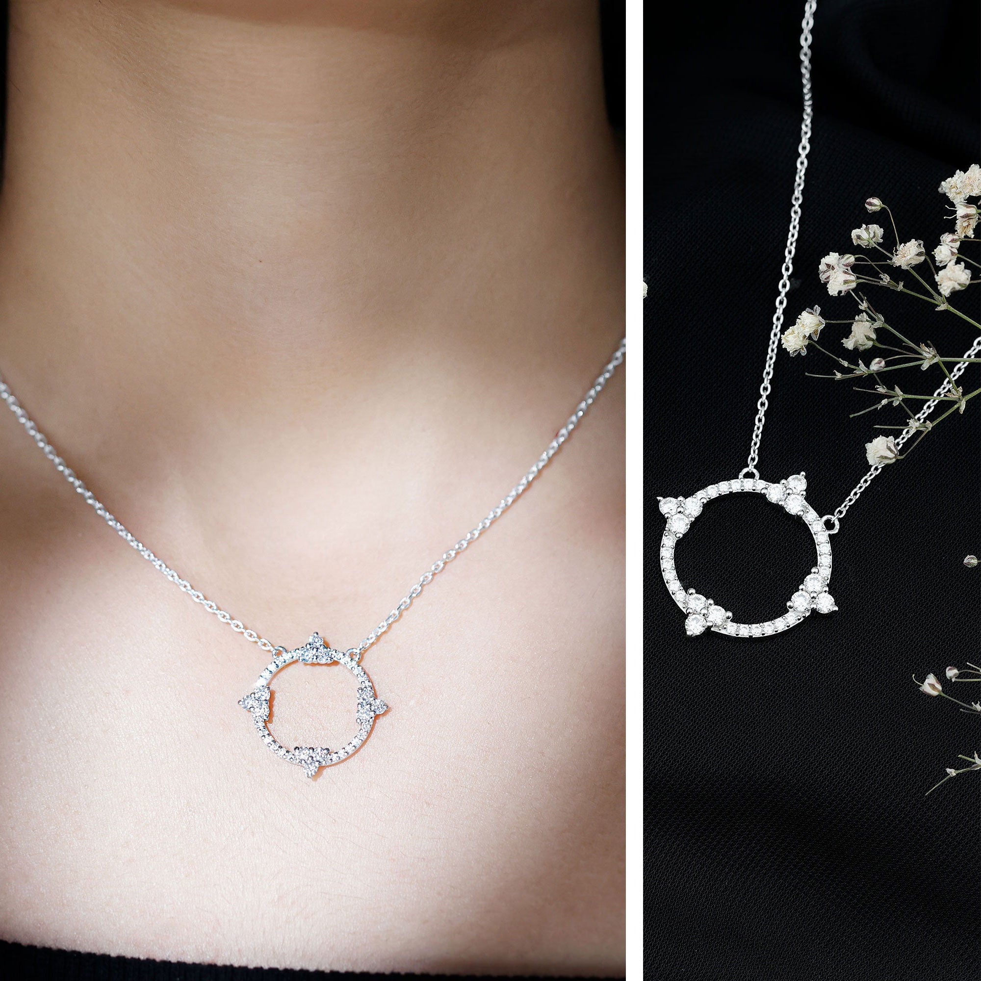 Certified Moissanite Eternity Promise Necklace in 14K Gold Plated Silver D-VS1 92.5 Sterling Silver - Rosec Jewels