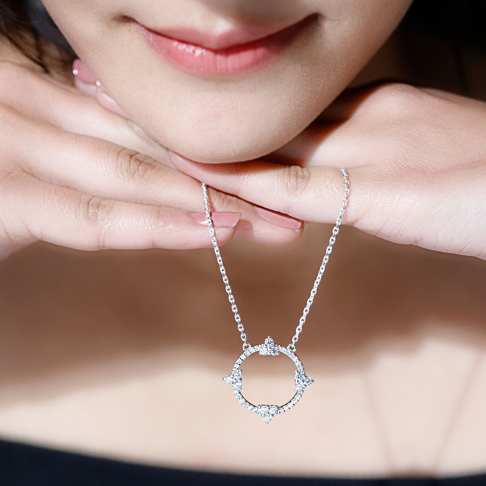 Certified Moissanite Eternity Promise Necklace in 14K Gold Plated Silver D-VS1 92.5 Sterling Silver - Rosec Jewels