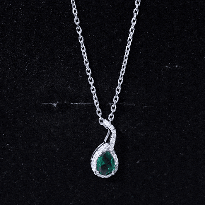 0.7 Carat Lab Grown Emerald and Moissanite Teardrop Necklace with Chain AAAA 92.5 Sterling Silver - Rosec Jewels