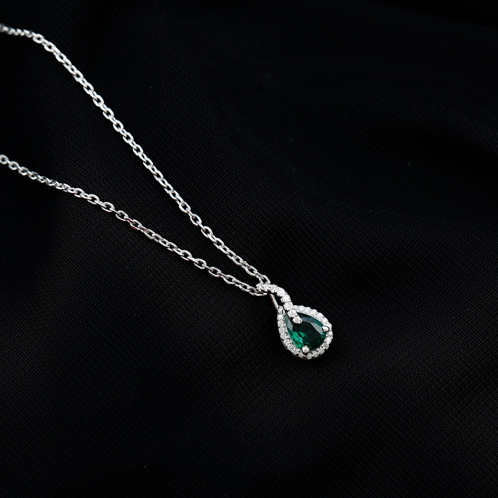 0.7 Carat Lab Grown Emerald and Moissanite Teardrop Necklace with Chain AAAA 92.5 Sterling Silver - Rosec Jewels