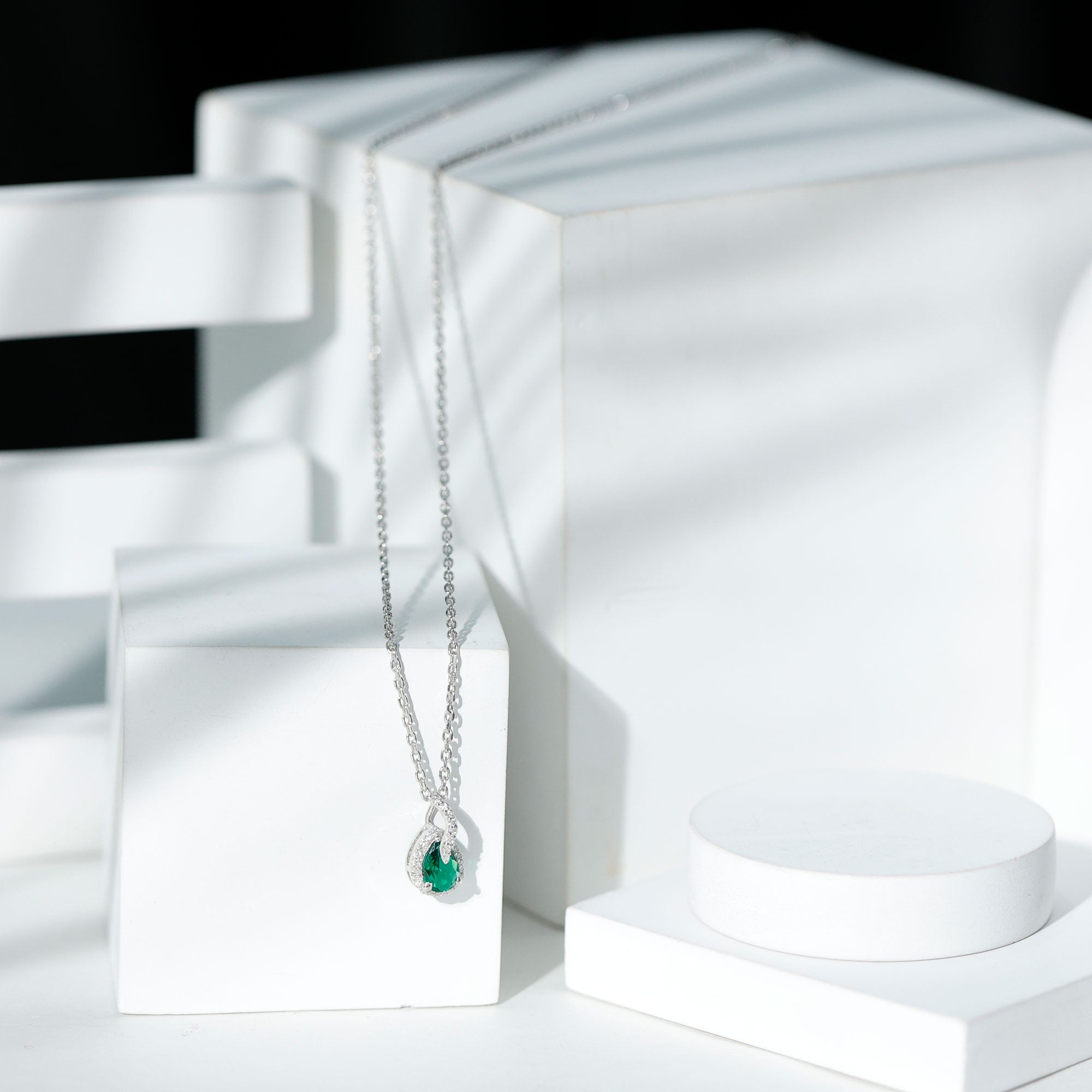 0.7 Carat Lab Grown Emerald and Moissanite Teardrop Necklace with Chain AAAA 92.5 Sterling Silver - Rosec Jewels