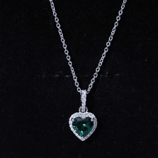 1.37 Carat Lab Grown Emerald Heart Necklace with Moissanite Halo AAAA 92.5 Sterling Silver - Rosec Jewels