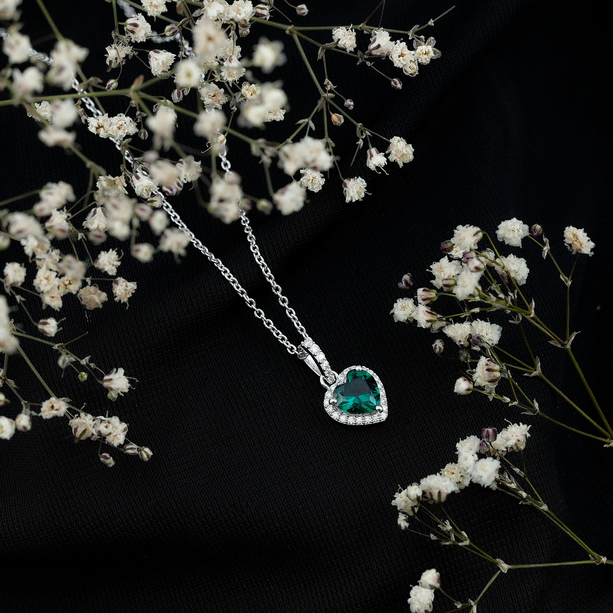 1.37 Carat Lab Grown Emerald Heart Necklace with Moissanite Halo AAAA 92.5 Sterling Silver - Rosec Jewels