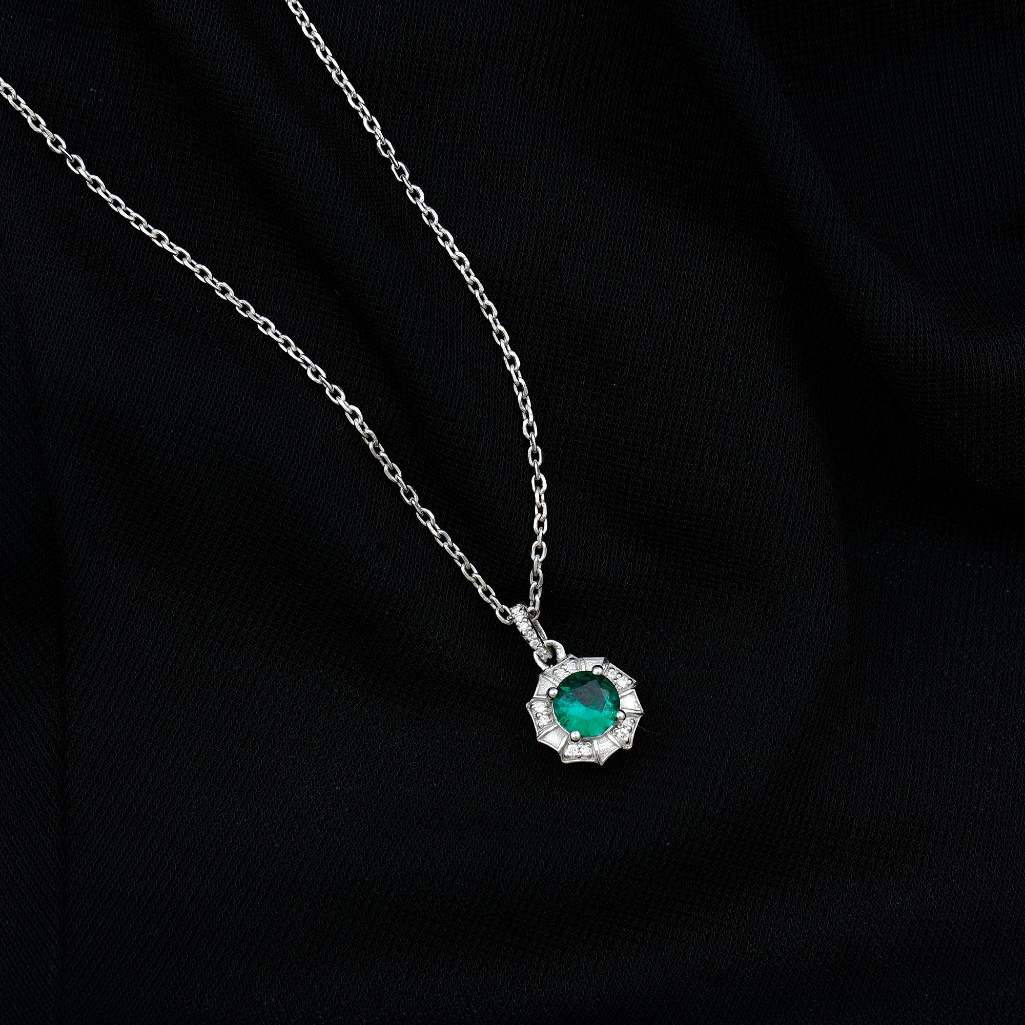 Lab Grown Emerald Moissanite Vintage Inspired Necklace with Chain AAAA 92.5 Sterling Silver - Rosec Jewels