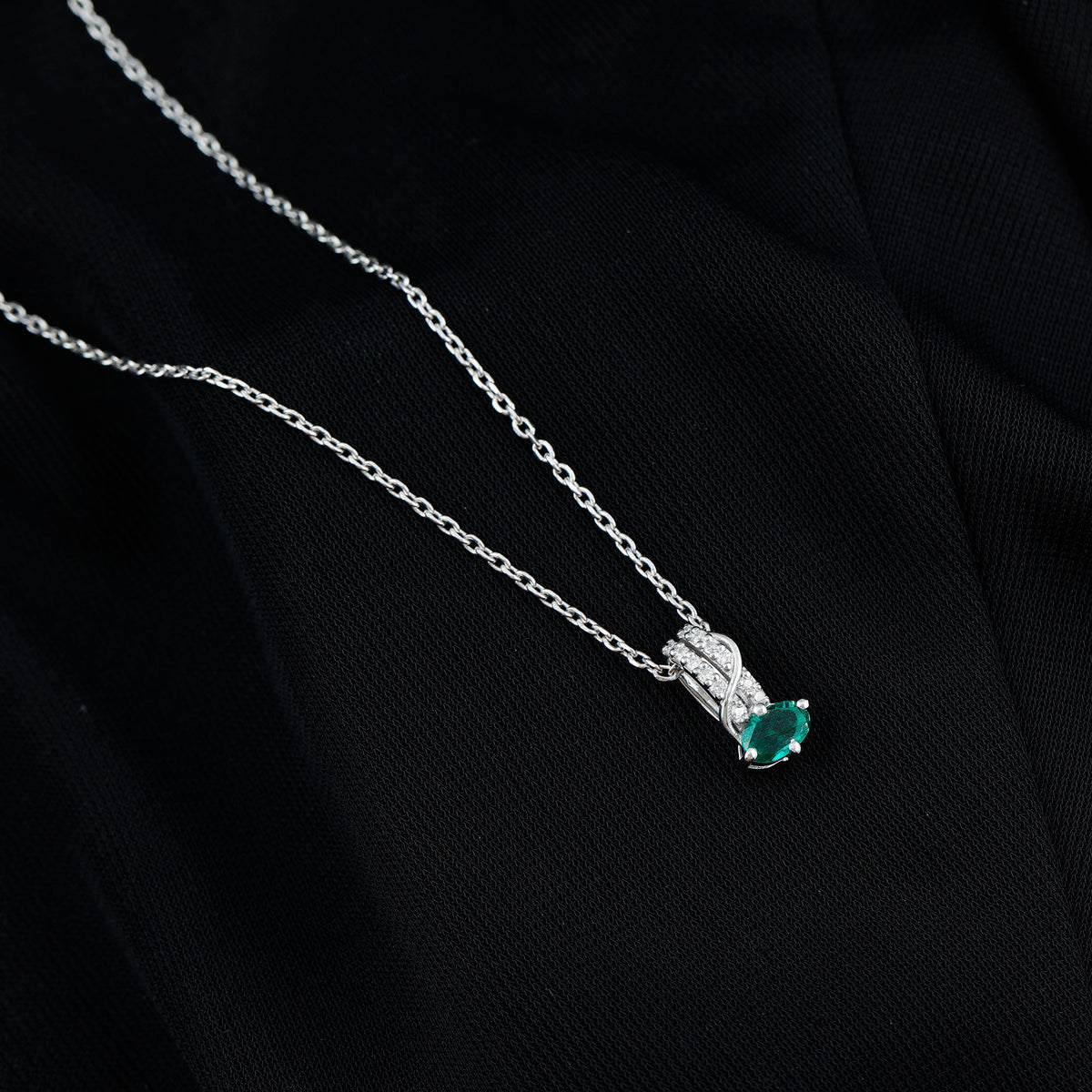 Oval Shaped Lab Emerald East West Necklace with Moissanite AAAA 92.5 Sterling Silver - Rosec Jewels