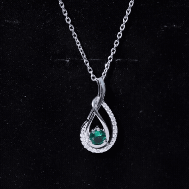 Certified Lab Grown Emerald and Moissanite Teardrop Necklace in Silver AAAA 92.5 Sterling Silver - Rosec Jewels