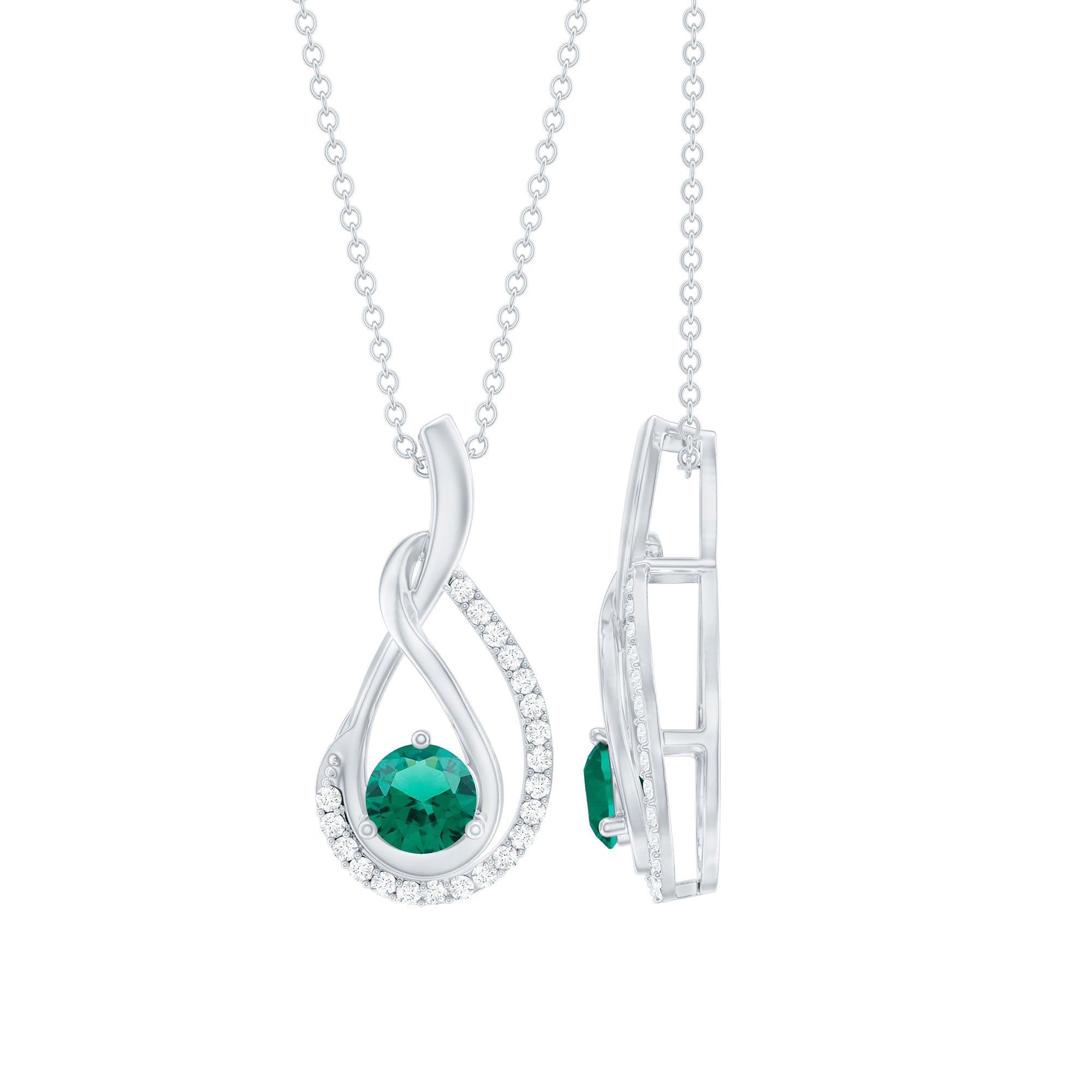 Certified Lab Grown Emerald and Moissanite Teardrop Necklace in Silver AAAA 92.5 Sterling Silver - Rosec Jewels