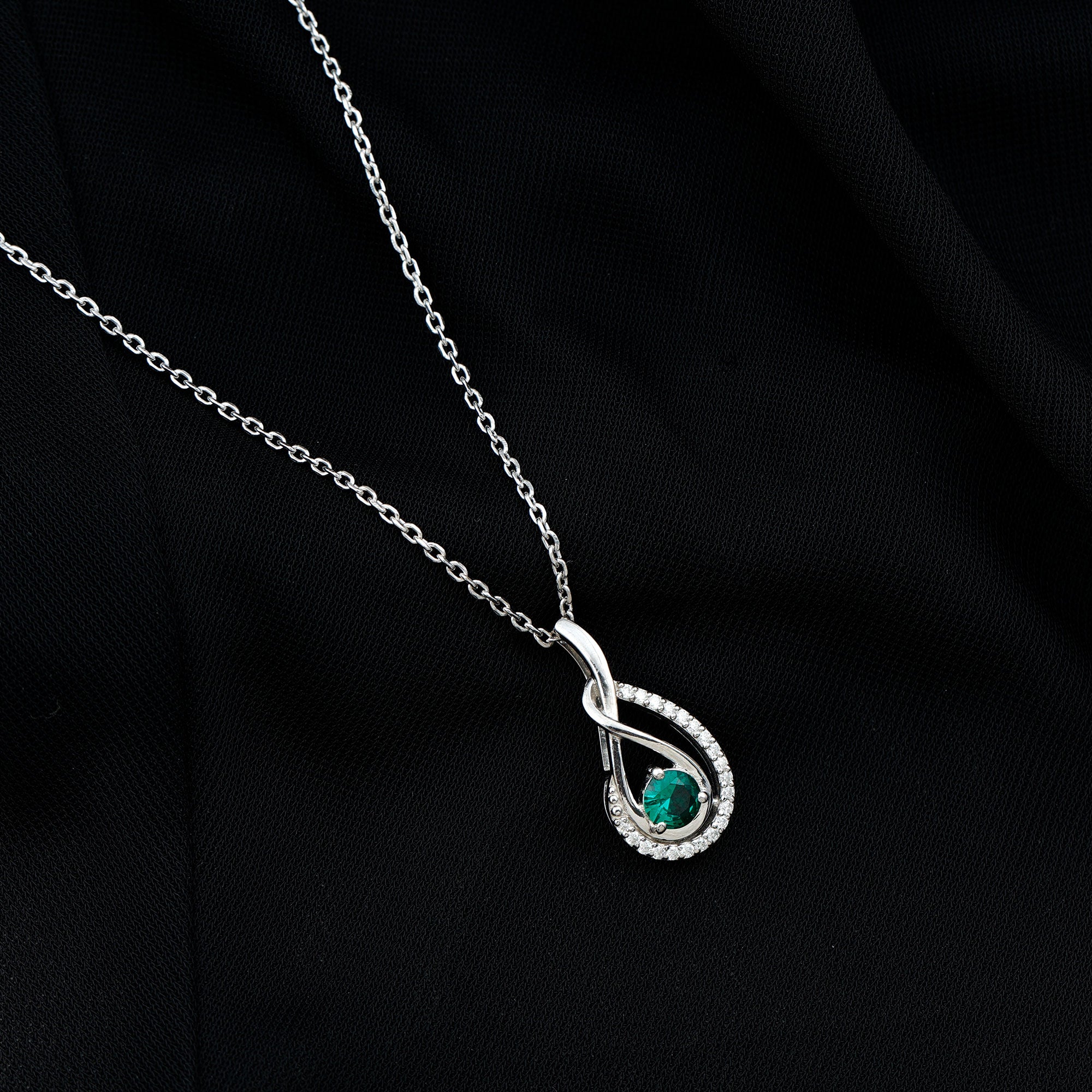 Certified Lab Grown Emerald and Moissanite Teardrop Necklace in Silver AAAA 92.5 Sterling Silver - Rosec Jewels