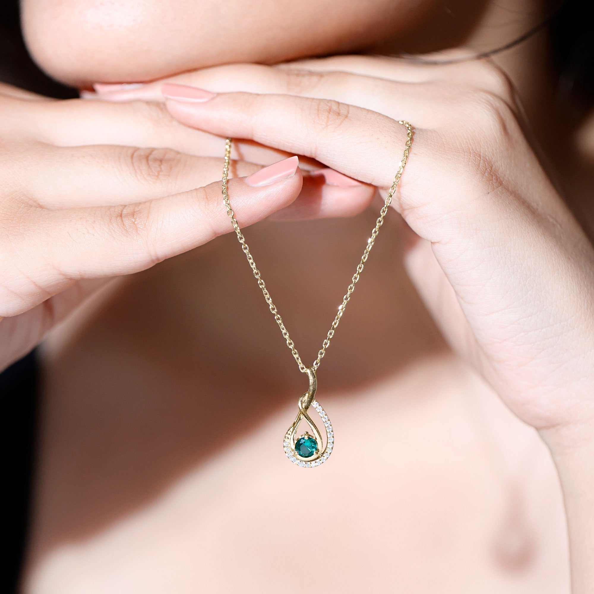 Certified Lab Grown Emerald and Moissanite Teardrop Necklace in Silver AAAA 92.5 Sterling Silver - Rosec Jewels