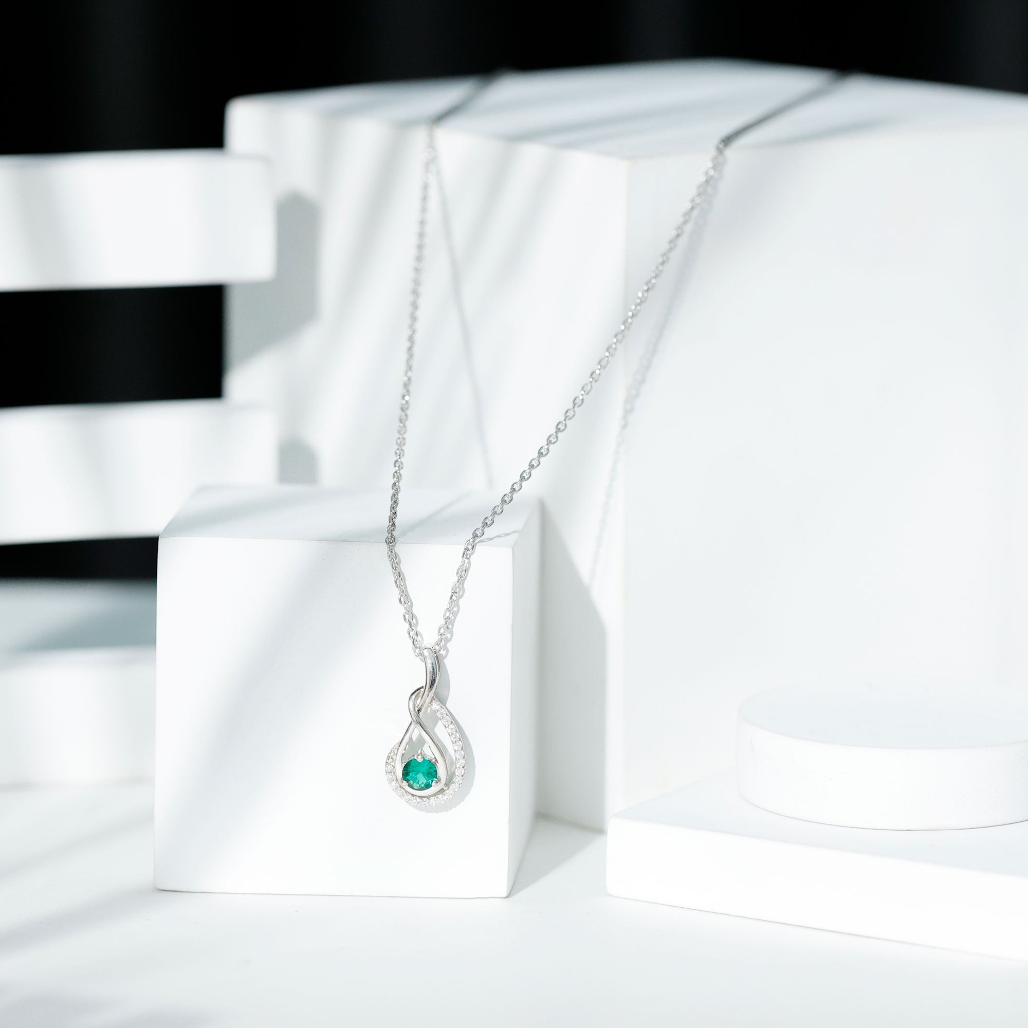 Certified Lab Grown Emerald and Moissanite Teardrop Necklace in Silver AAAA 92.5 Sterling Silver - Rosec Jewels