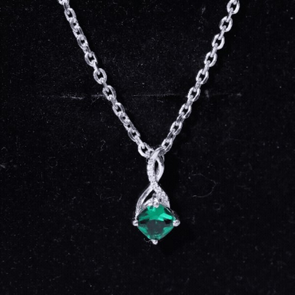 0.9 Carat Cushion Cut Lab Created Emerald Infinity Necklace With Silver Chain AAAA 92.5 Sterling Silver - Rosec Jewels
