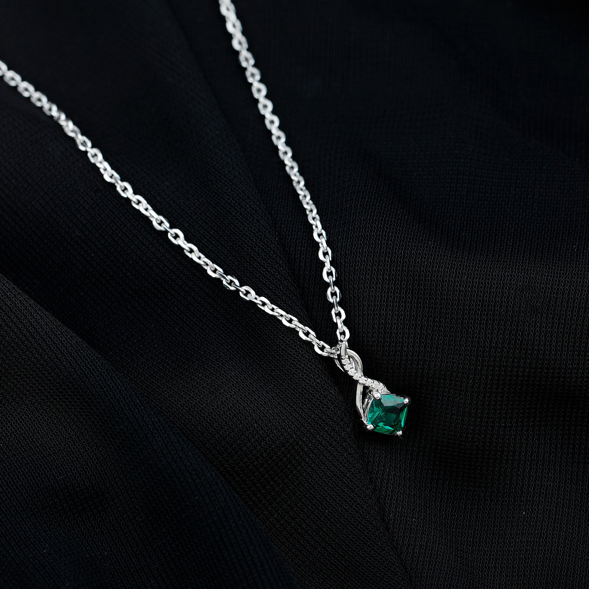 0.9 Carat Cushion Cut Lab Created Emerald Infinity Necklace With Silver Chain AAAA 92.5 Sterling Silver - Rosec Jewels