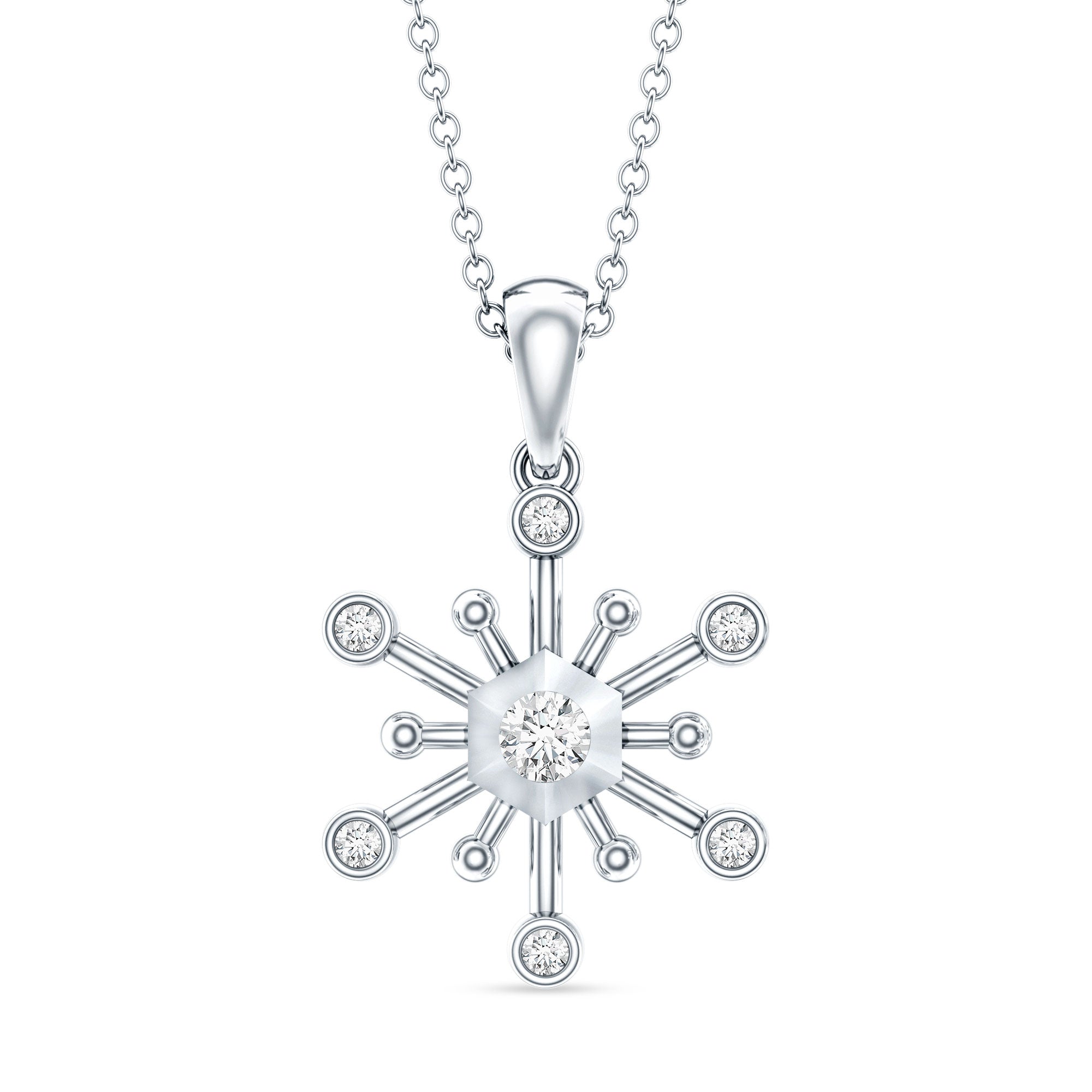 Diamond Snowflake Pendant Necklace for Women Lab - ( EF-VS ) - Rosec Jewels