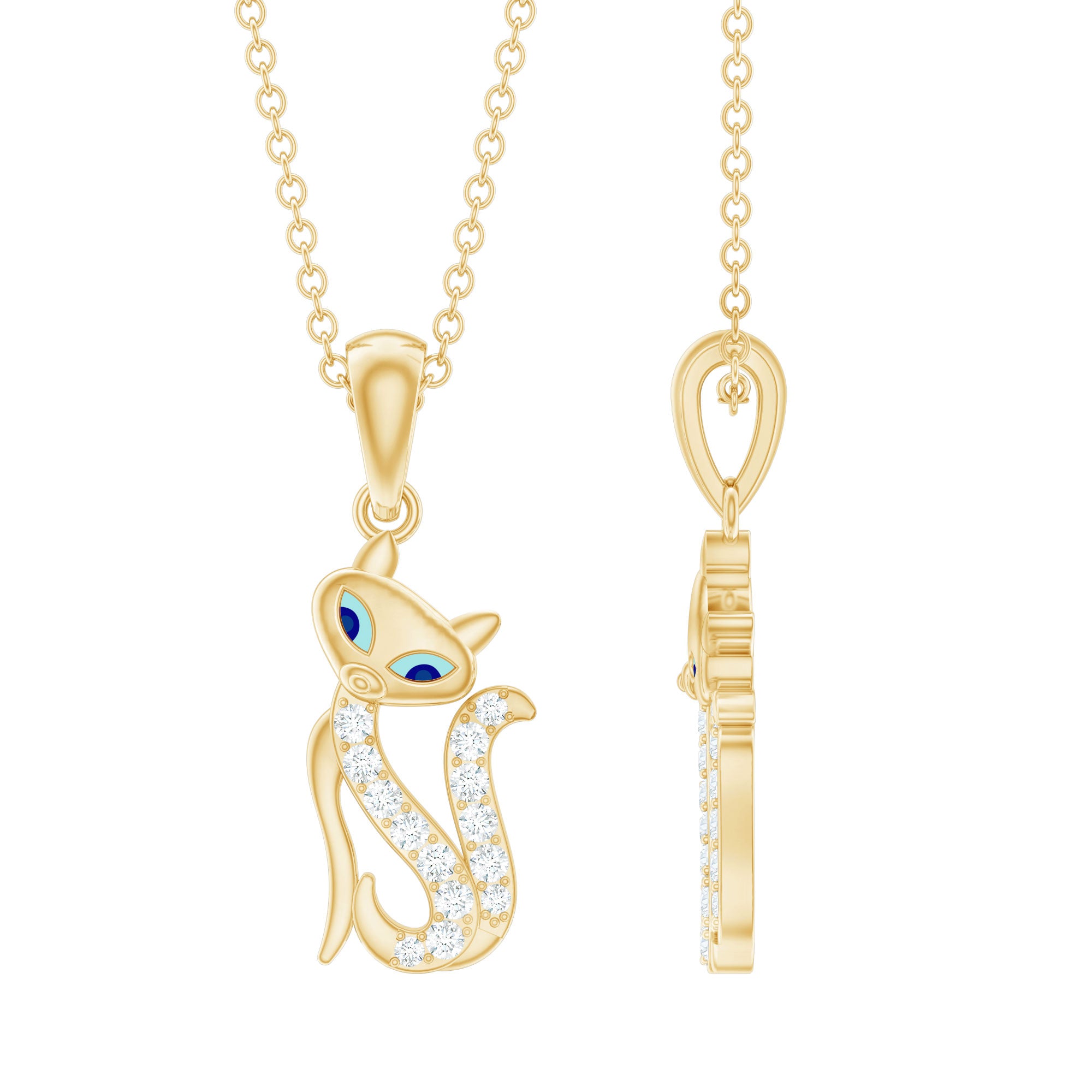 Rosec Jewels-April Birthstone Diamond Kitty Charm Necklace For Women