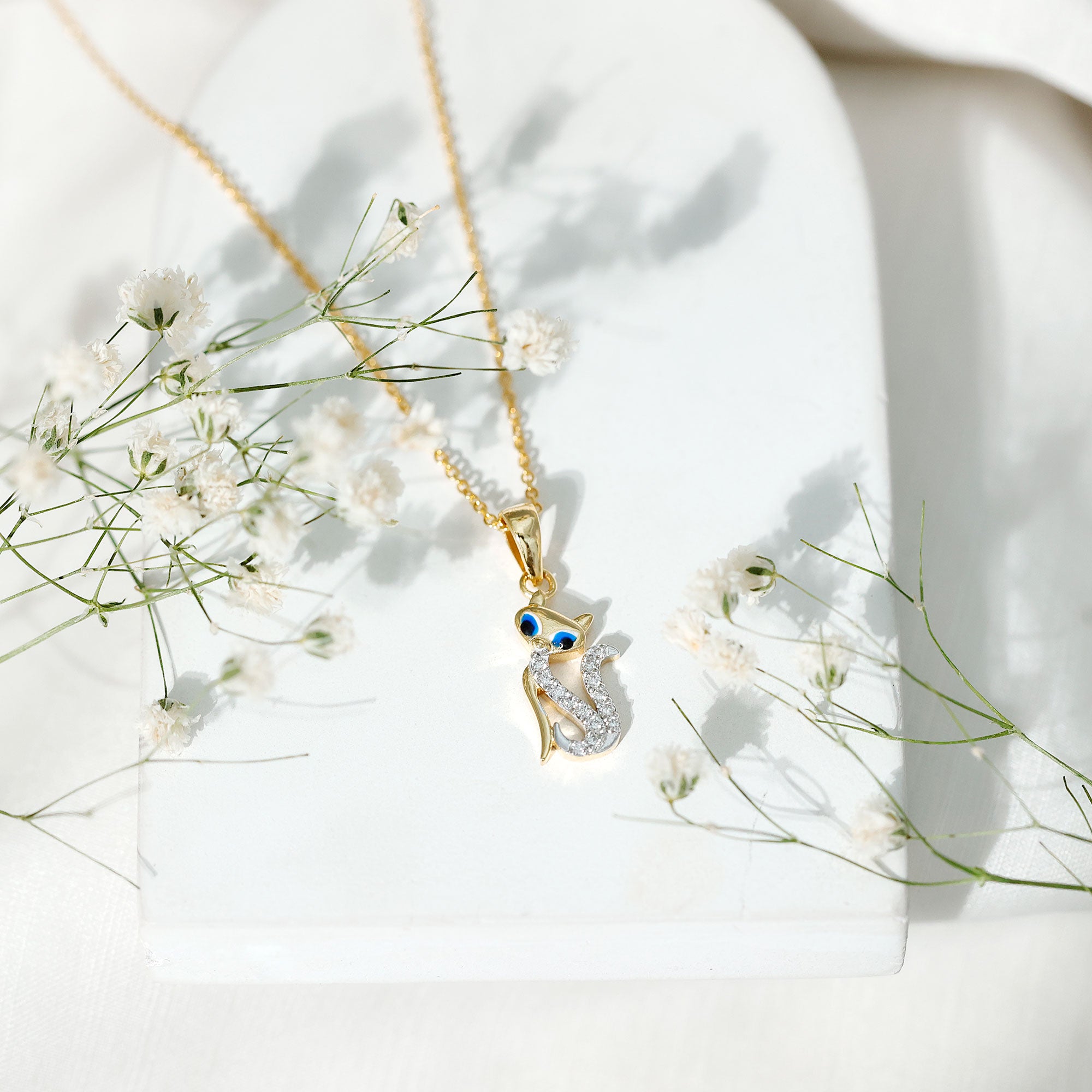 Rosec Jewels-April Birthstone Diamond Kitty Charm Necklace For Women