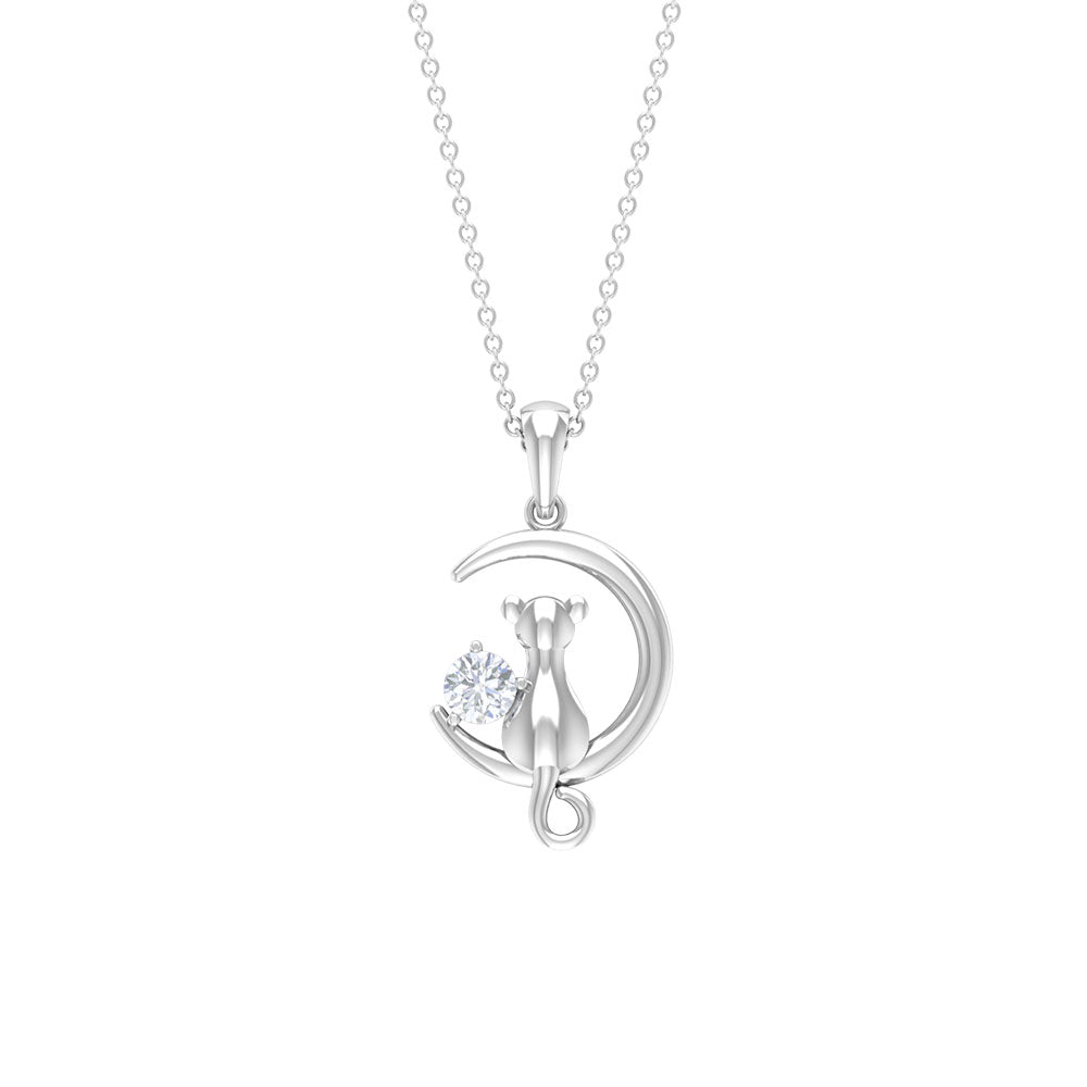 Certified Diamond Cat on Moon Necklace