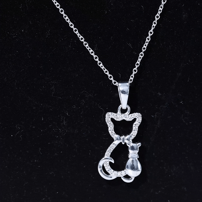 Certified Diamond Kitty Cat Pendant Necklace Lab - ( EF-VS ) - Rosec Jewels