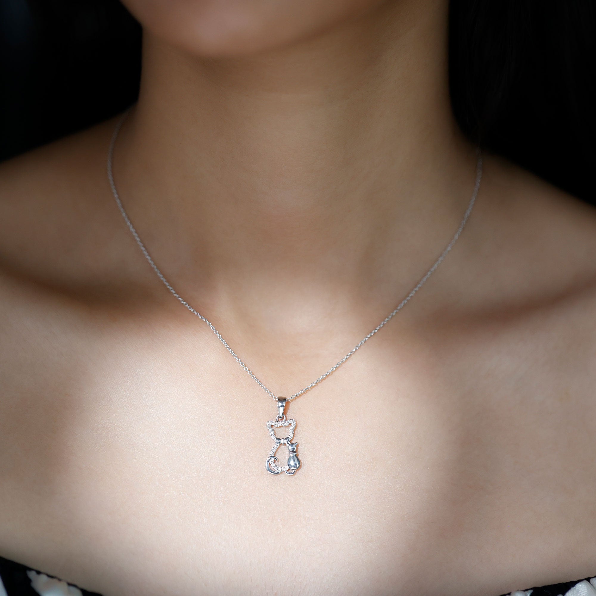 Certified Diamond Kitty Cat Pendant Necklace Lab - ( EF-VS ) - Rosec Jewels
