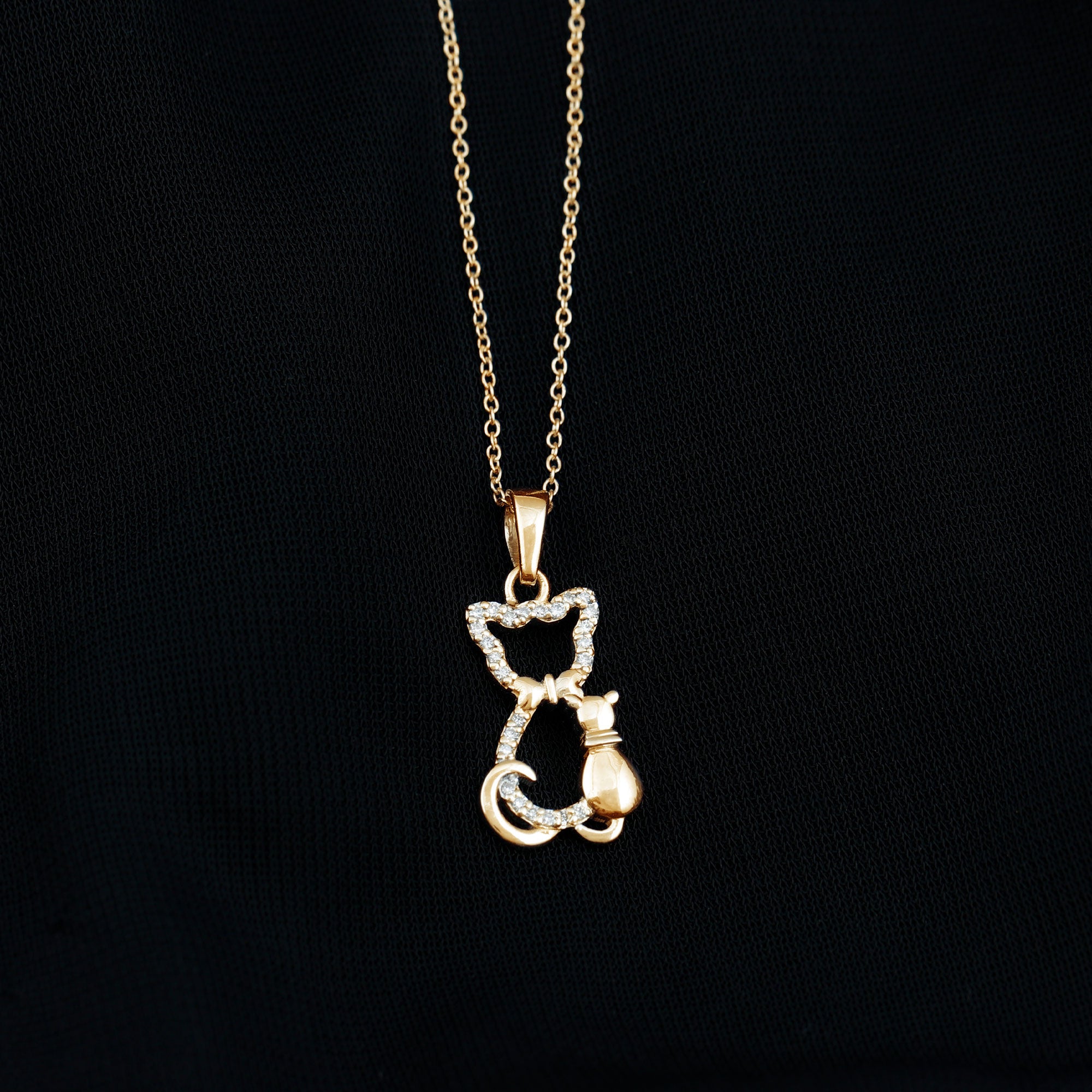 Certified Diamond Kitty Cat Pendant Necklace Lab - ( EF-VS ) - Rosec Jewels