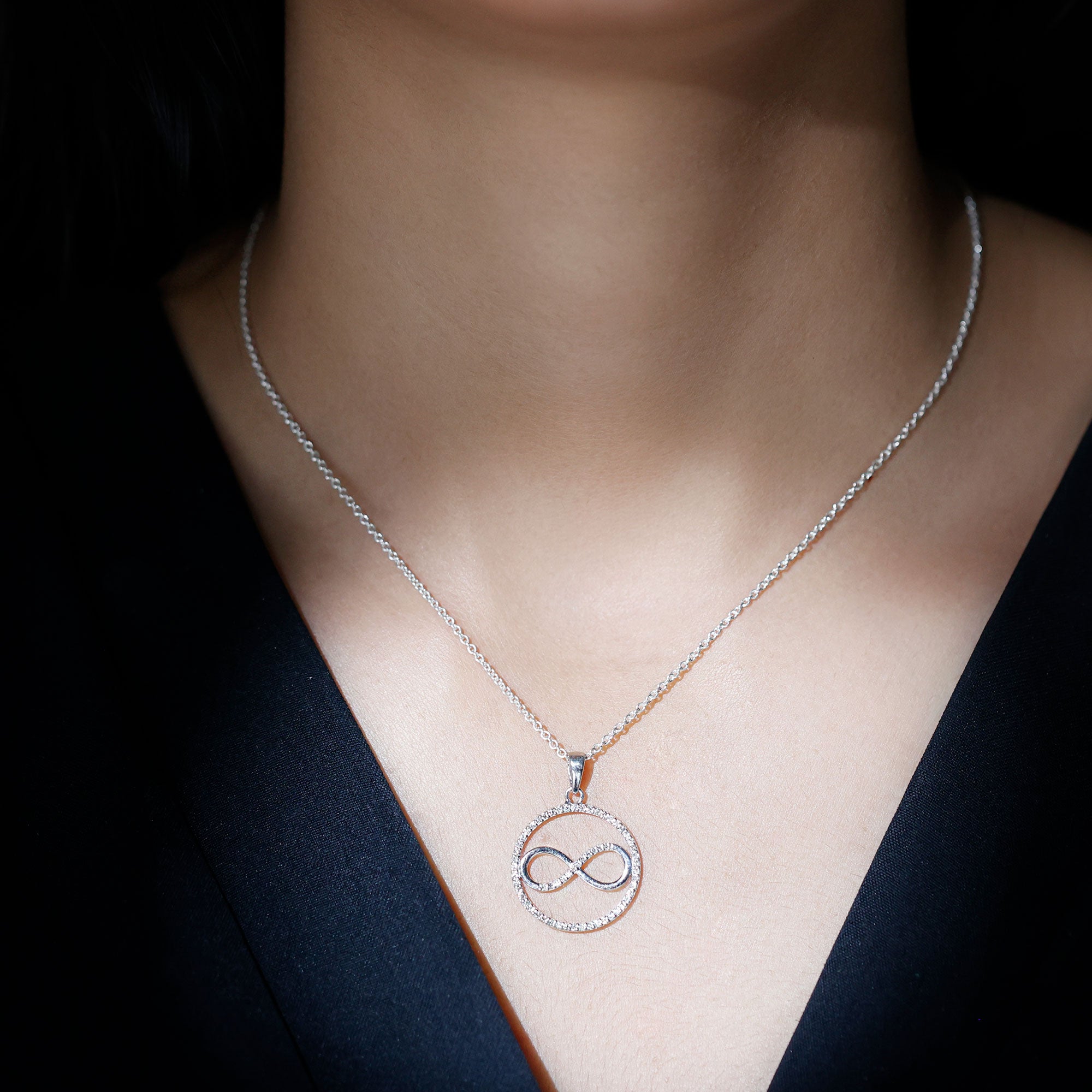 Rosec Jewels-Eternity Circle and Infinity Pendant Necklace with Diamonds For Women