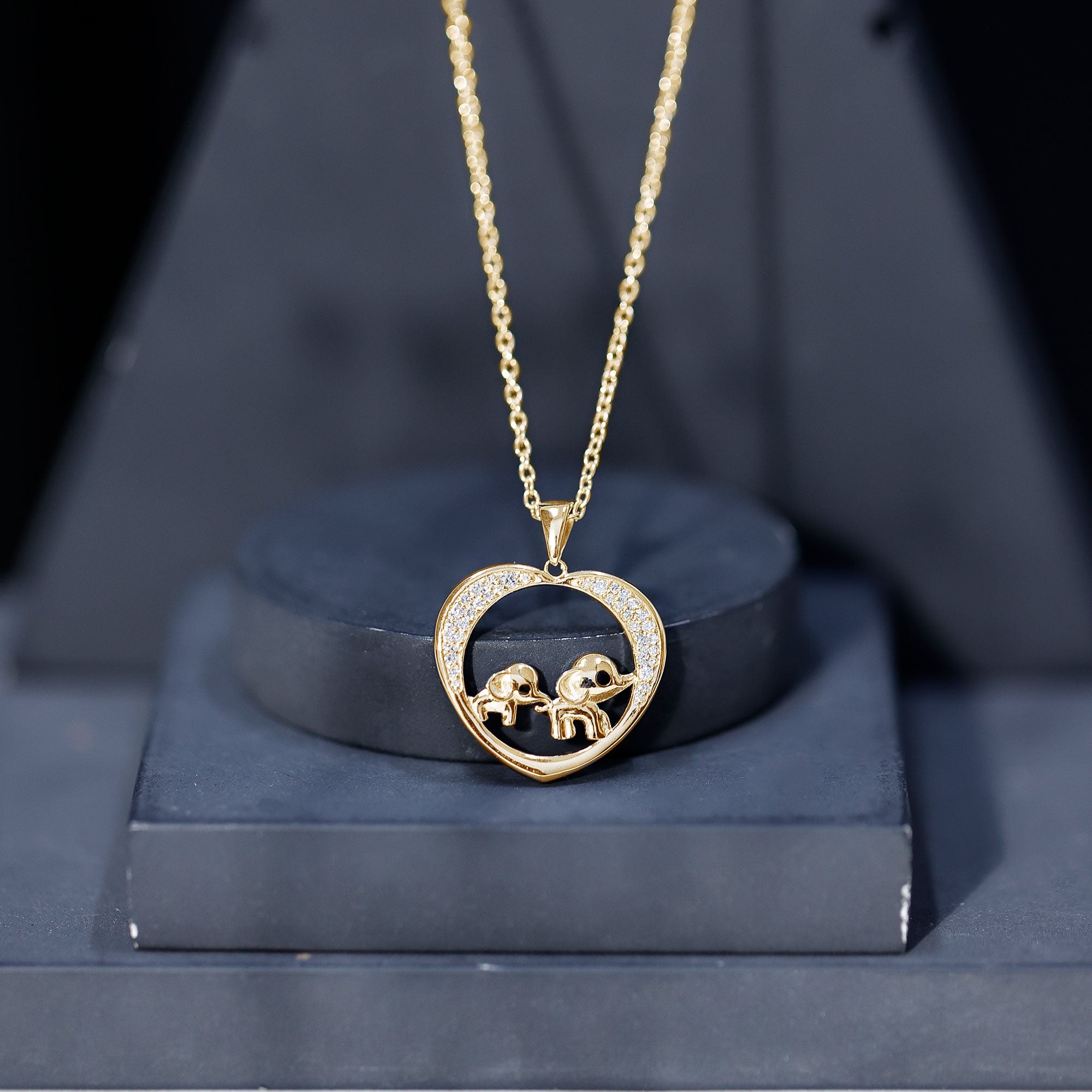 Diamond Elephant Mother Child Necklace Lab - ( EF-VS ) - Rosec Jewels