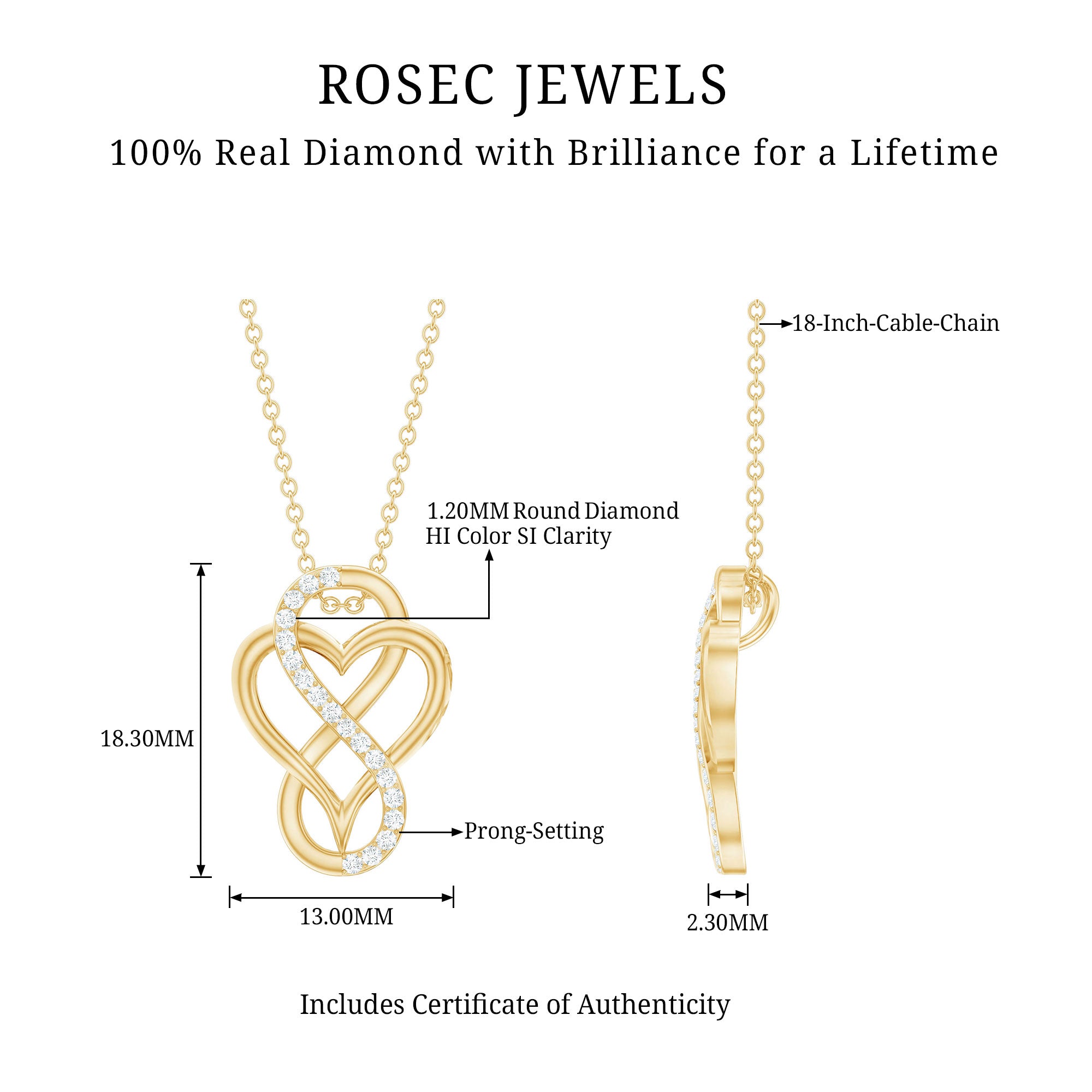 Rosec Jewels-Diamond Infinity Heart Necklace for Women
