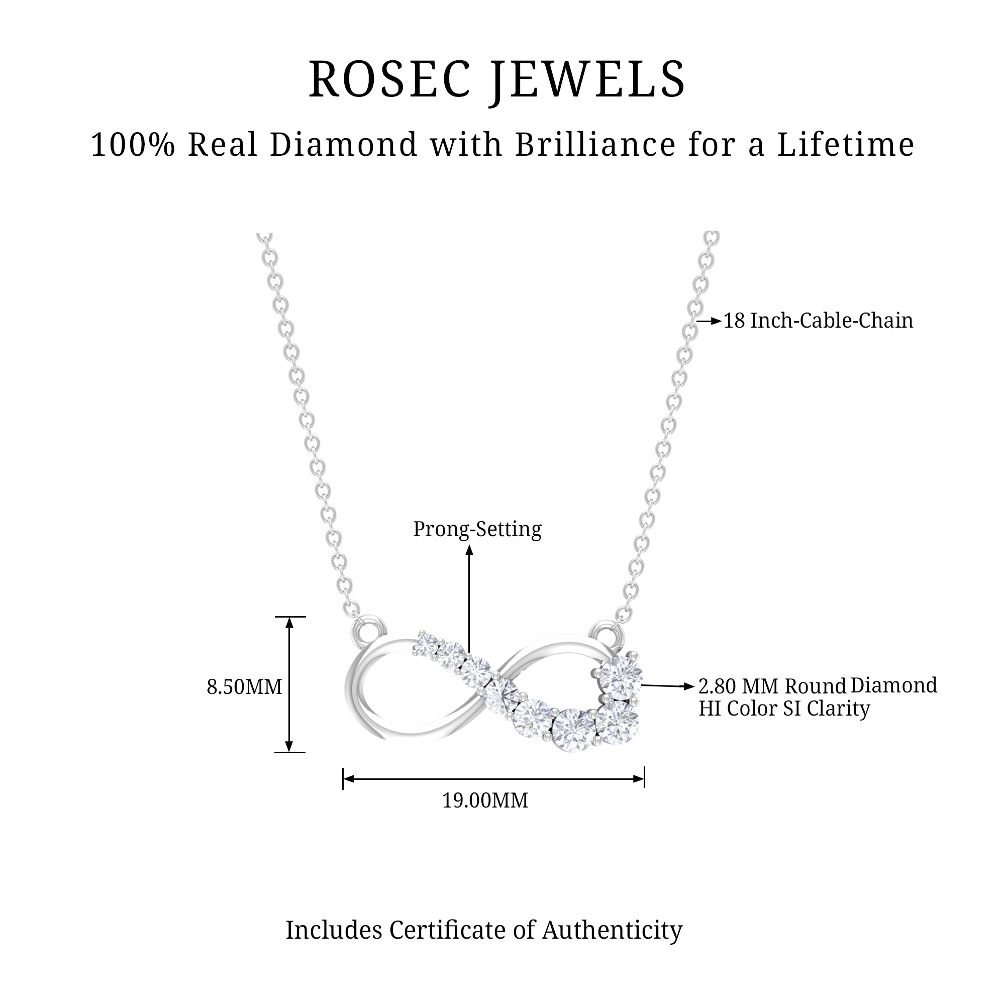Diamond Infinity Pendant Necklace For Women Lab - ( EF-VS ) - Rosec Jewels