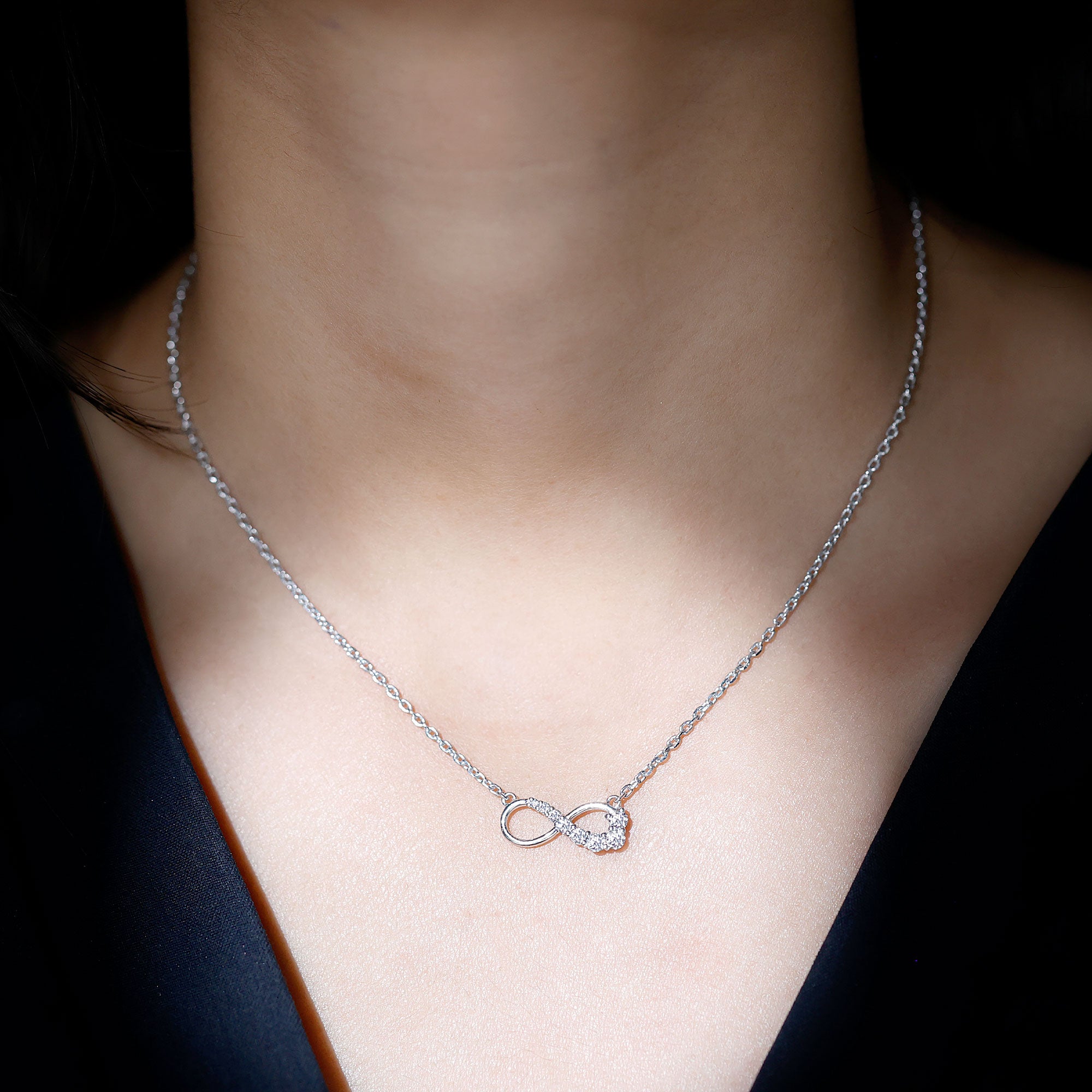 Diamond Infinity Pendant Necklace For Women Lab - ( EF-VS ) - Rosec Jewels