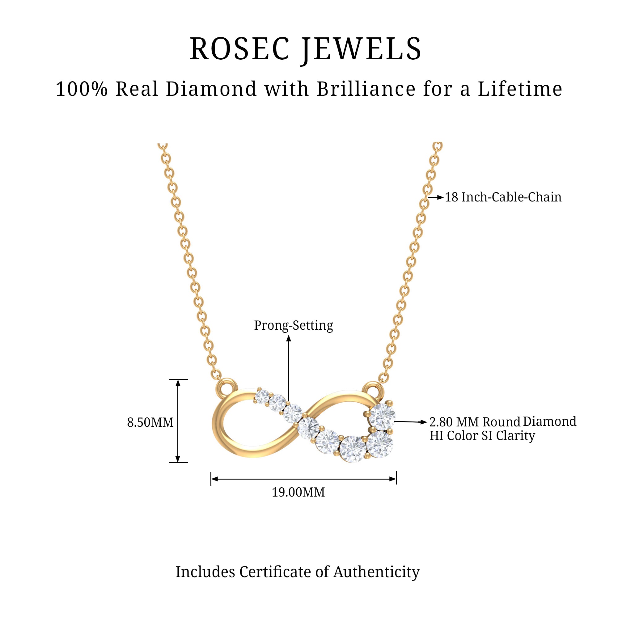 Rosec Jewels-Gold Infinity Pendant Necklace with Diamond For Women