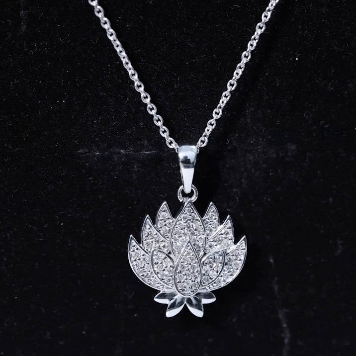 Diamond Designer Lotus Flower Necklace Lab - ( EF-VS ) - Rosec Jewels