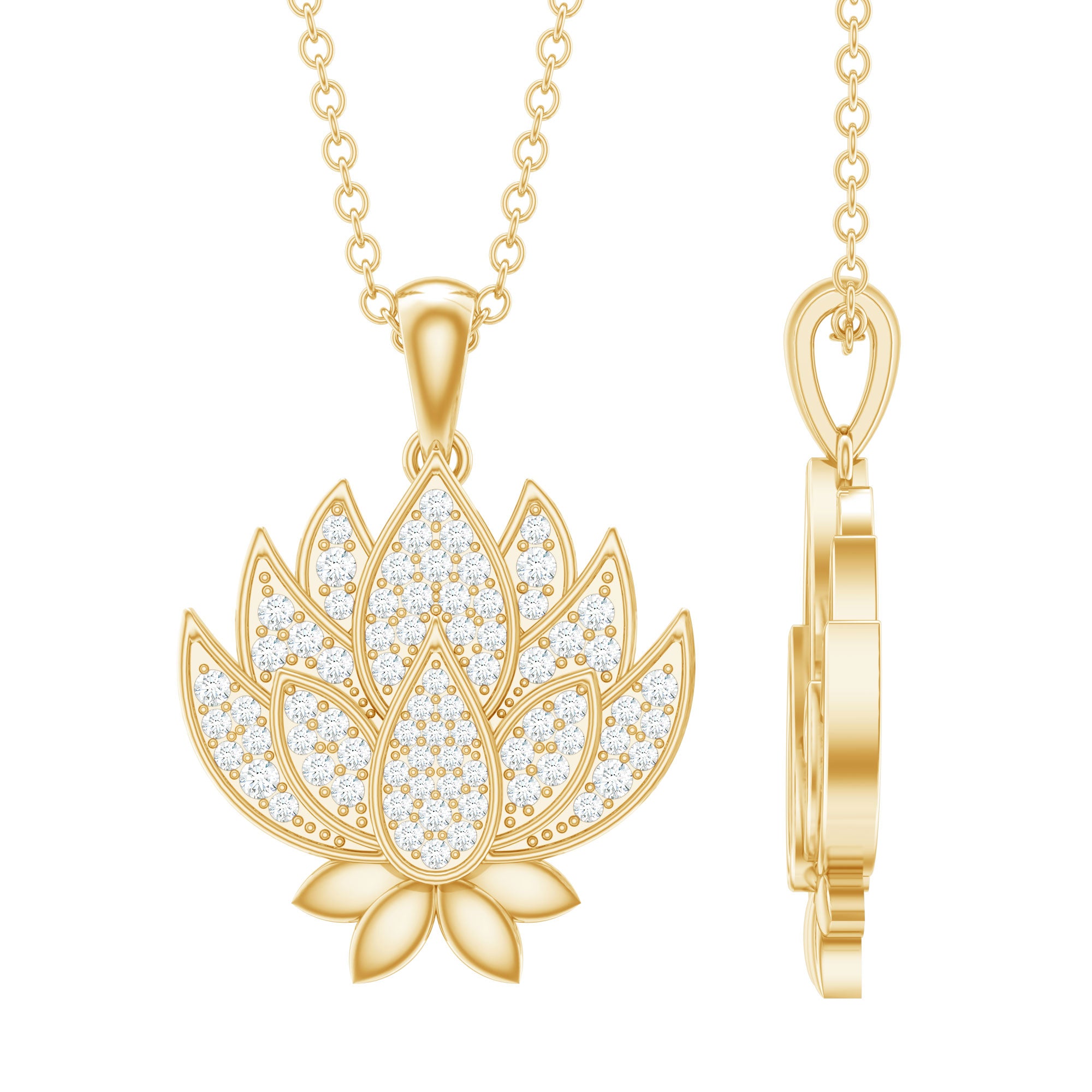 Diamond Designer Lotus Flower Necklace Lab - ( EF-VS ) - Rosec Jewels