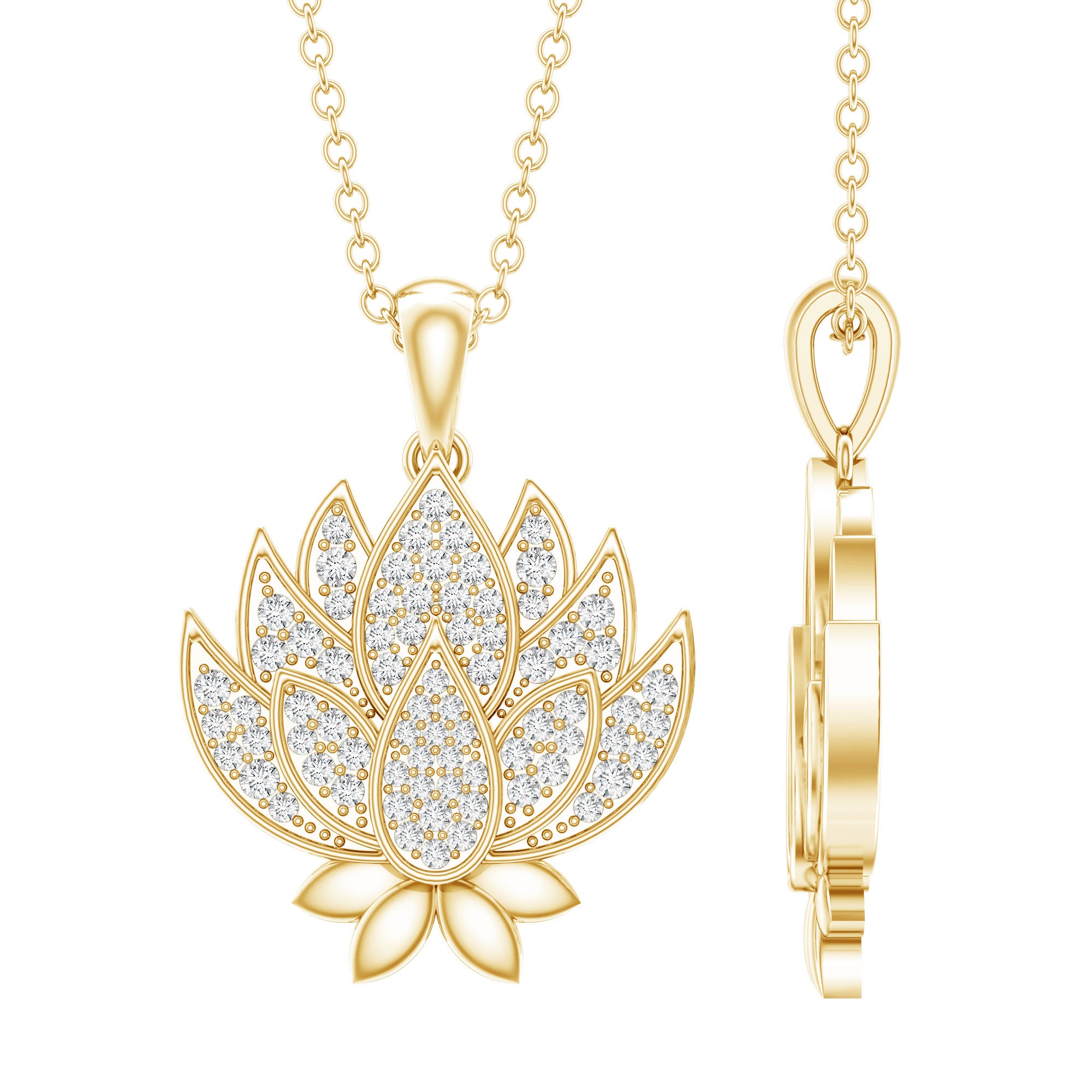 Diamond Designer Lotus Flower Necklace Lab - ( EF-VS ) - Rosec Jewels