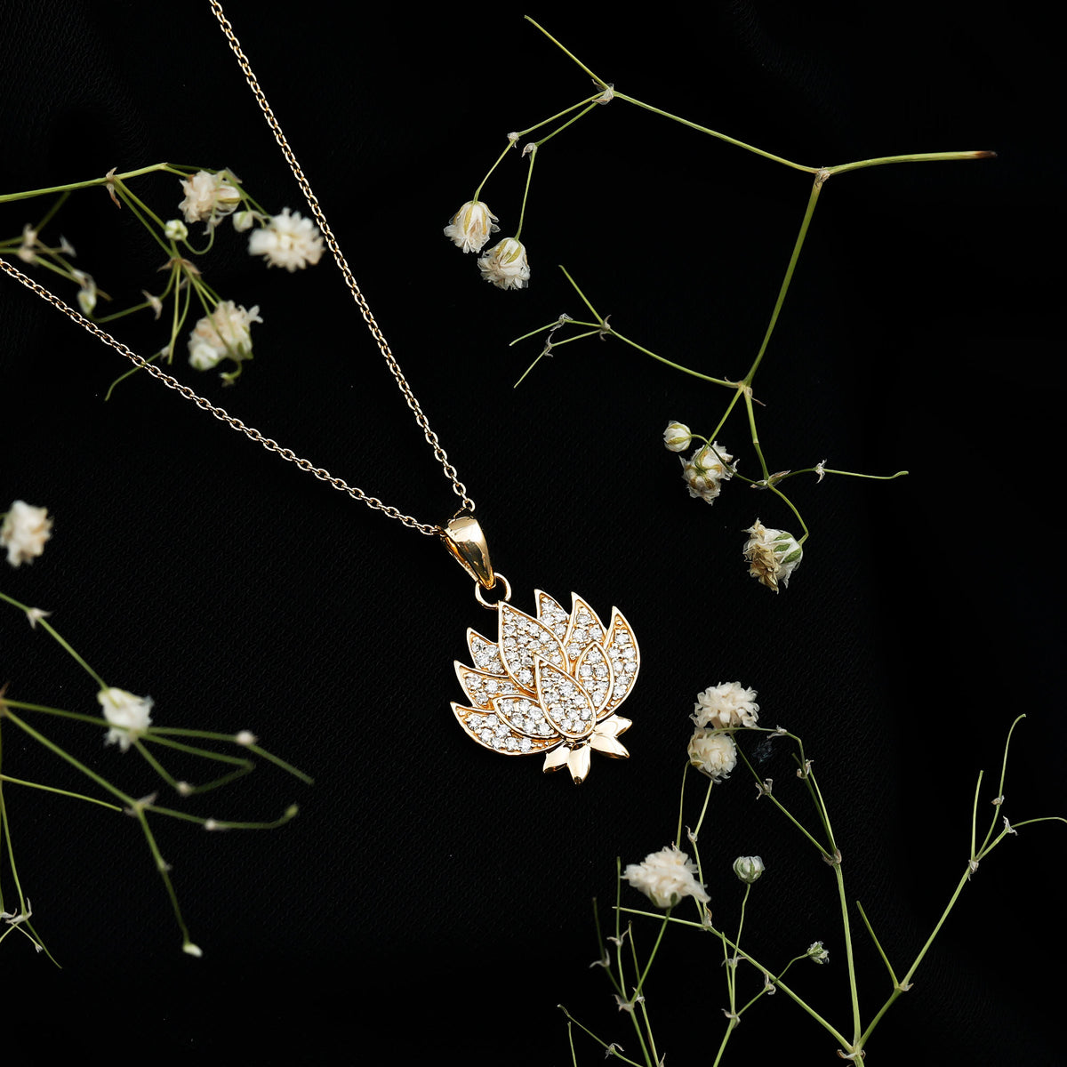 Diamond Designer Lotus Flower Necklace Lab - ( EF-VS ) - Rosec Jewels