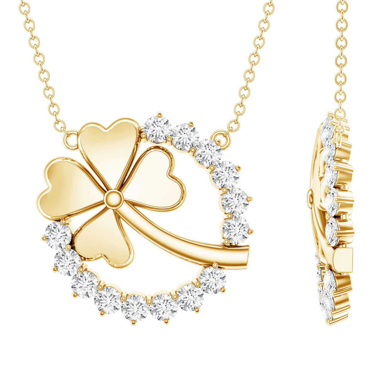 Certified Diamond Lucky 4 Leaf Necklace Lab - ( EF-VS ) - Rosec Jewels