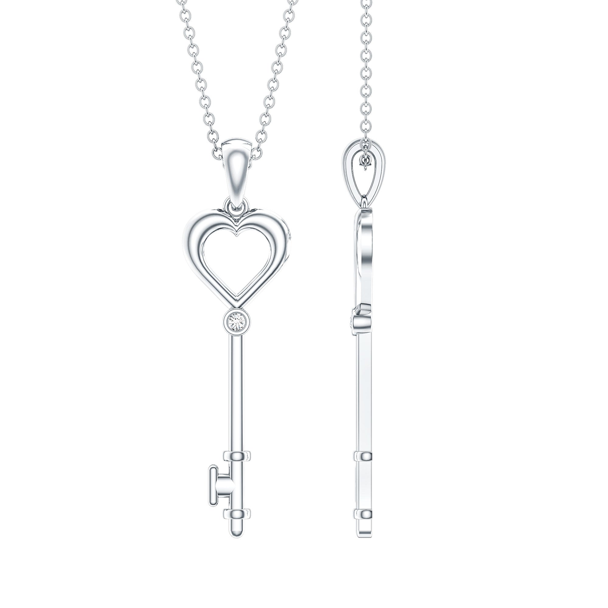 Diamond Heart Key Pendant Necklace For Women Lab - ( EF-VS ) - Rosec Jewels