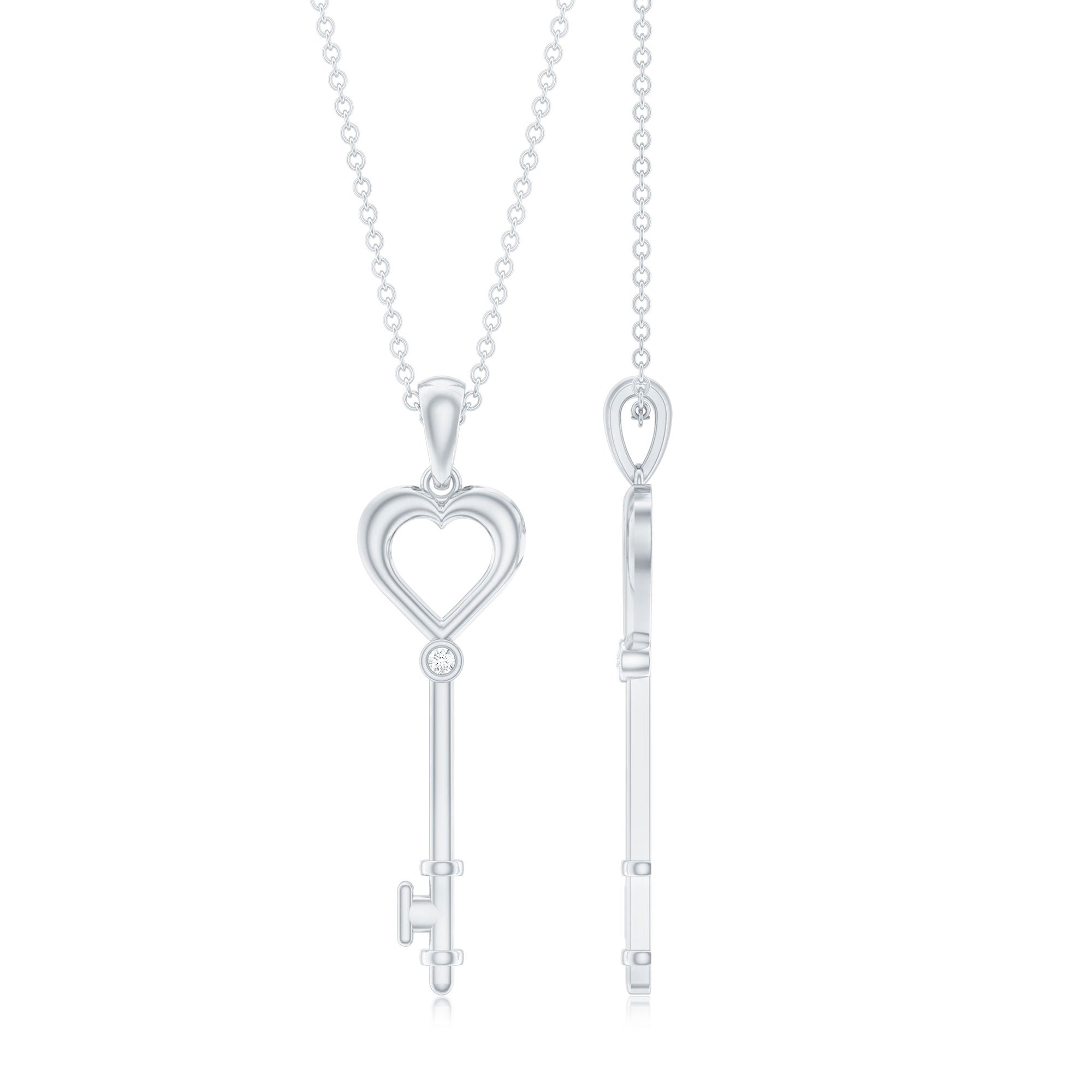 Rosec Jewels-1.5 MM Round Diamond Heart Key Pendant Necklace