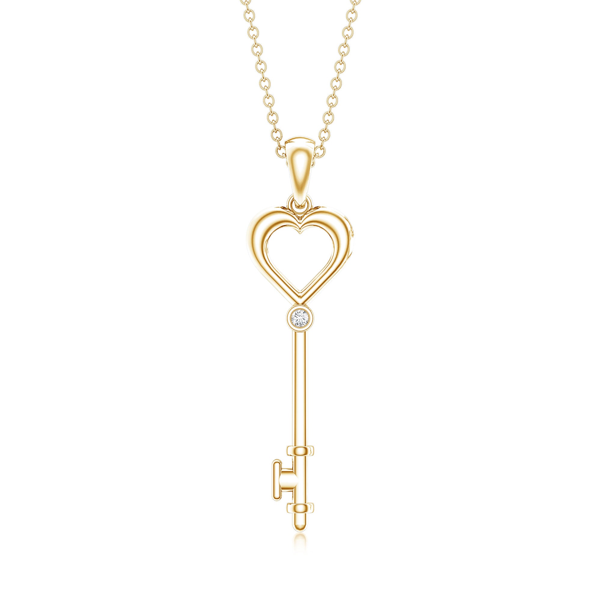 Diamond Heart Key Pendant Necklace For Women Lab - ( EF-VS ) - Rosec Jewels