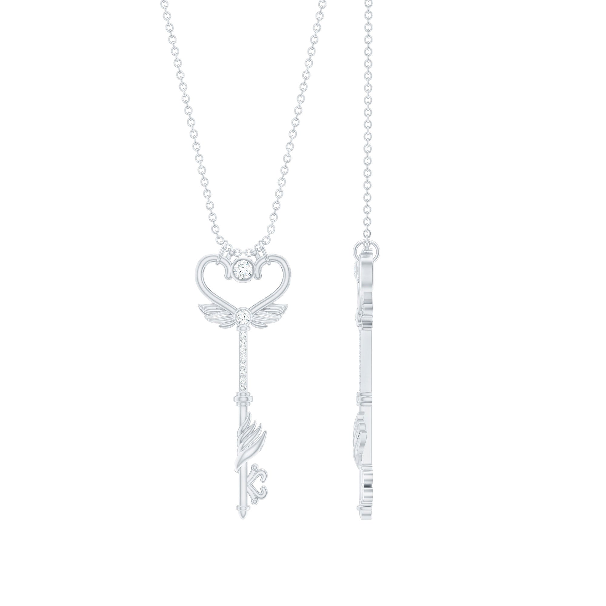 Diamond Key Necklace with Angel Wings Lab - ( EF-VS ) - Rosec Jewels