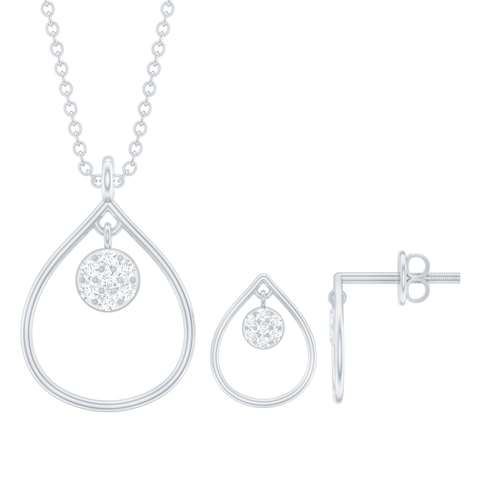 Rosec Jewels-Diamond and Gold Open Teardrop Pendant and Earring Set for Women