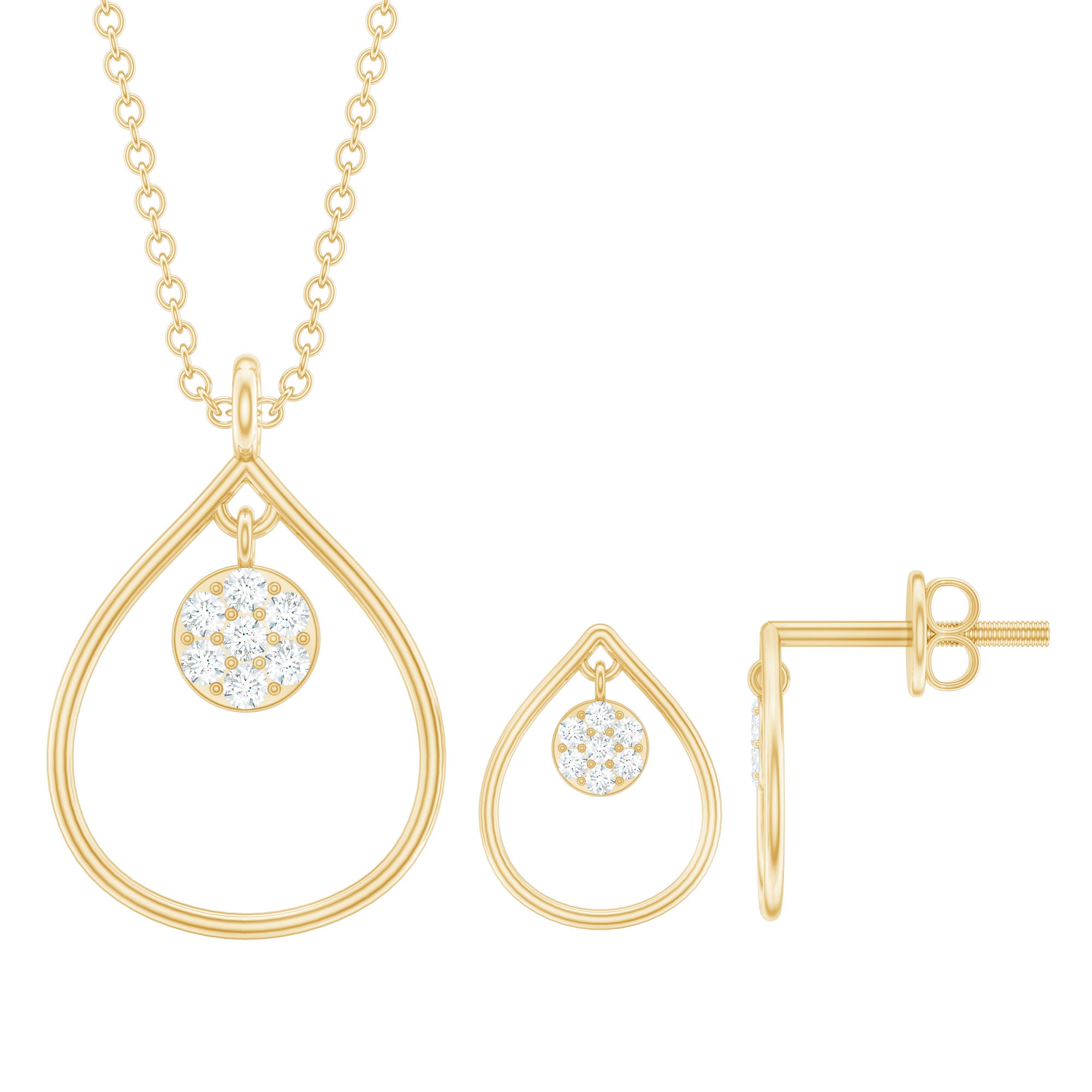 Diamond Wedding Necklace Earring Set for Bride Lab - ( EF-VS ) - Rosec Jewels