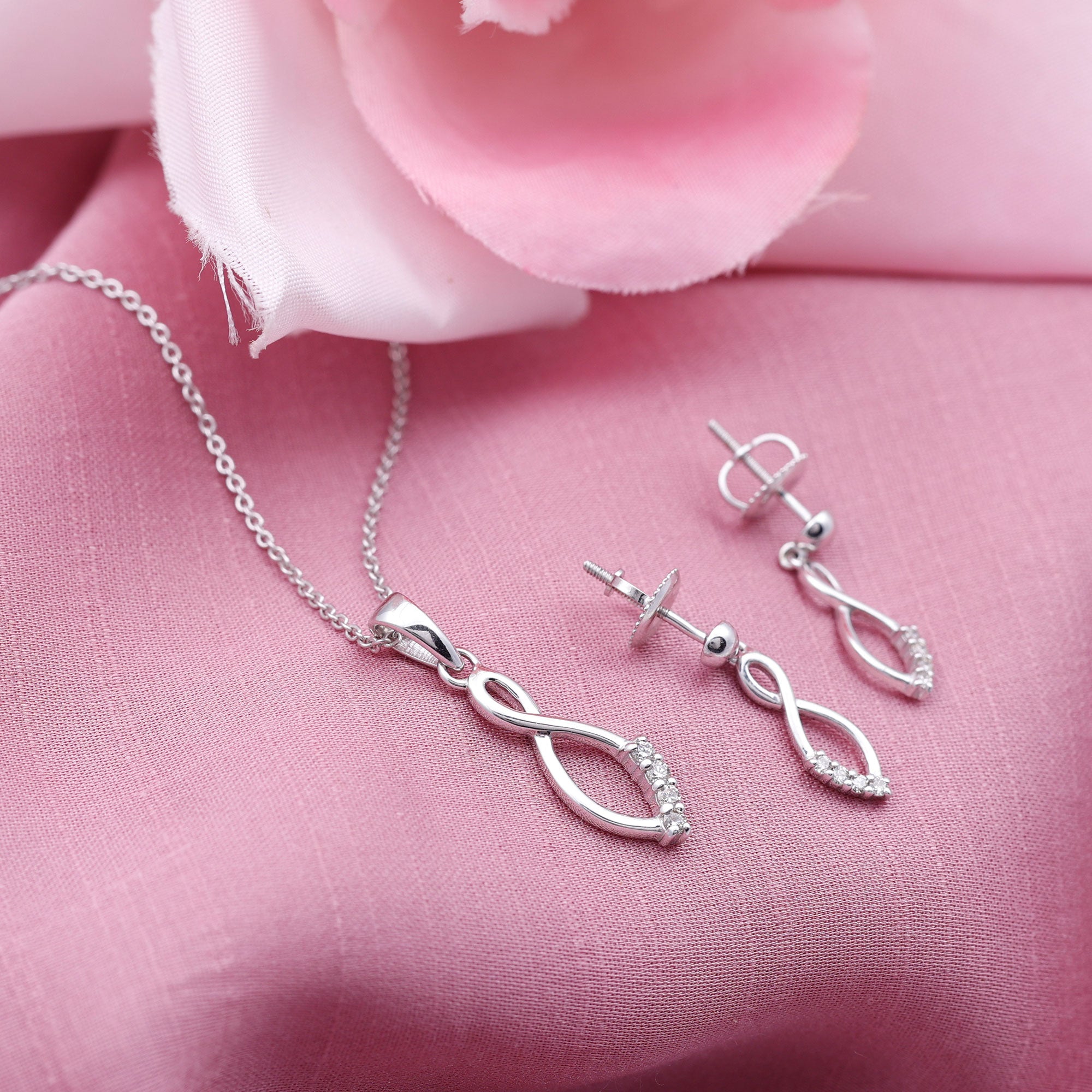 Rosec Jewels-Infinity Diamond Gold Jewelry Set for Ladies