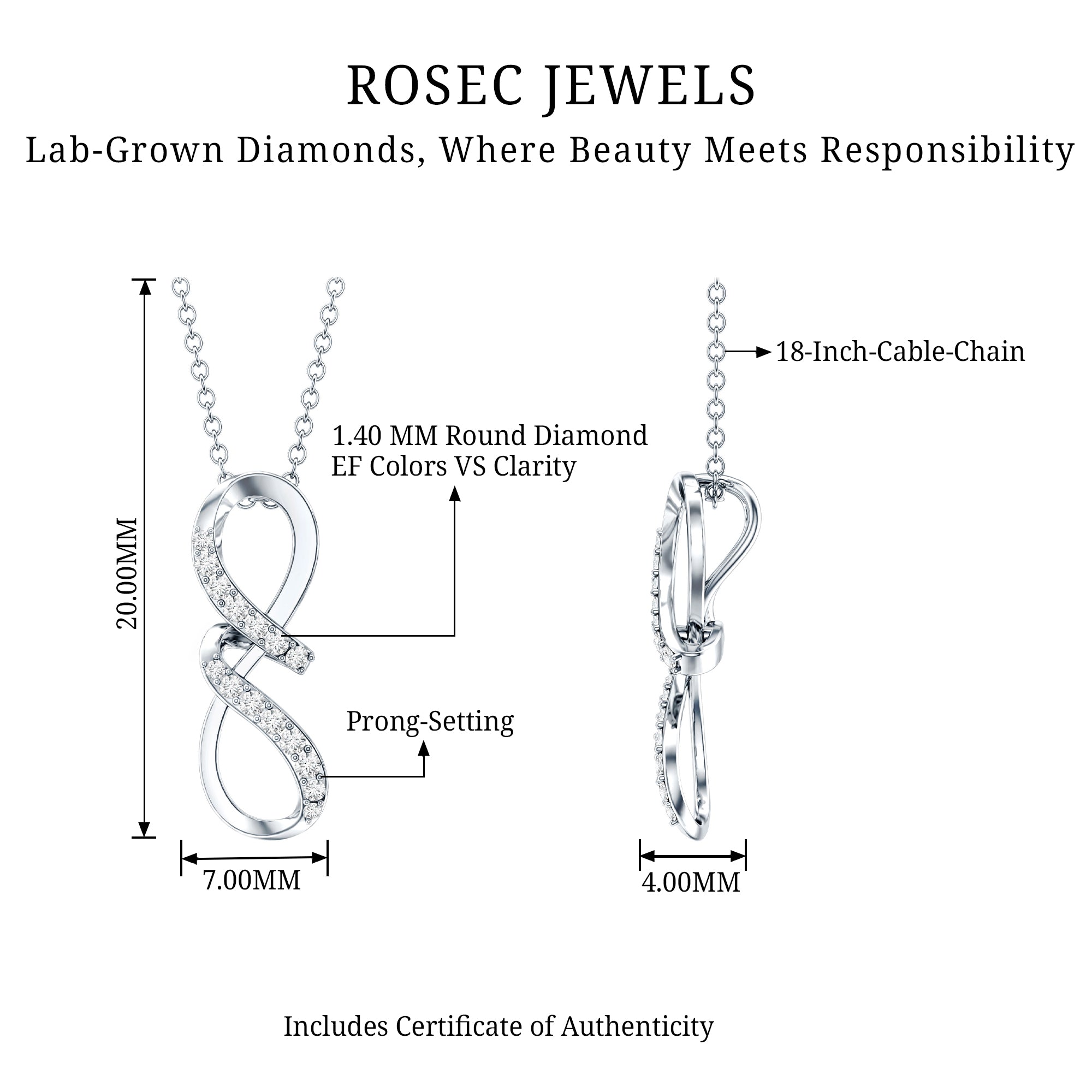 Certified Diamond Twisted Infinity Necklace Lab - ( EF-VS ) - Rosec Jewels