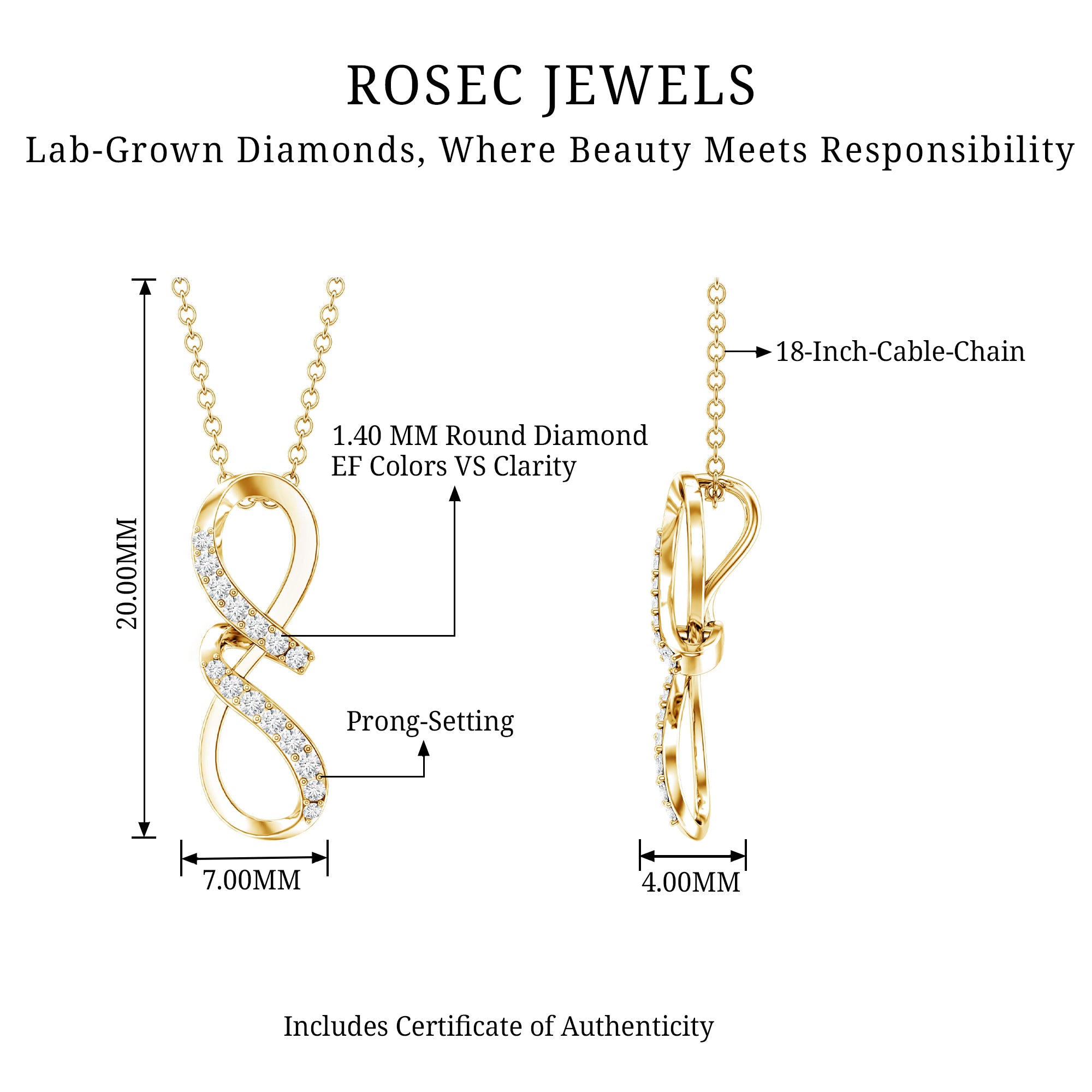 Certified Diamond Twisted Infinity Necklace Lab - ( EF-VS ) - Rosec Jewels